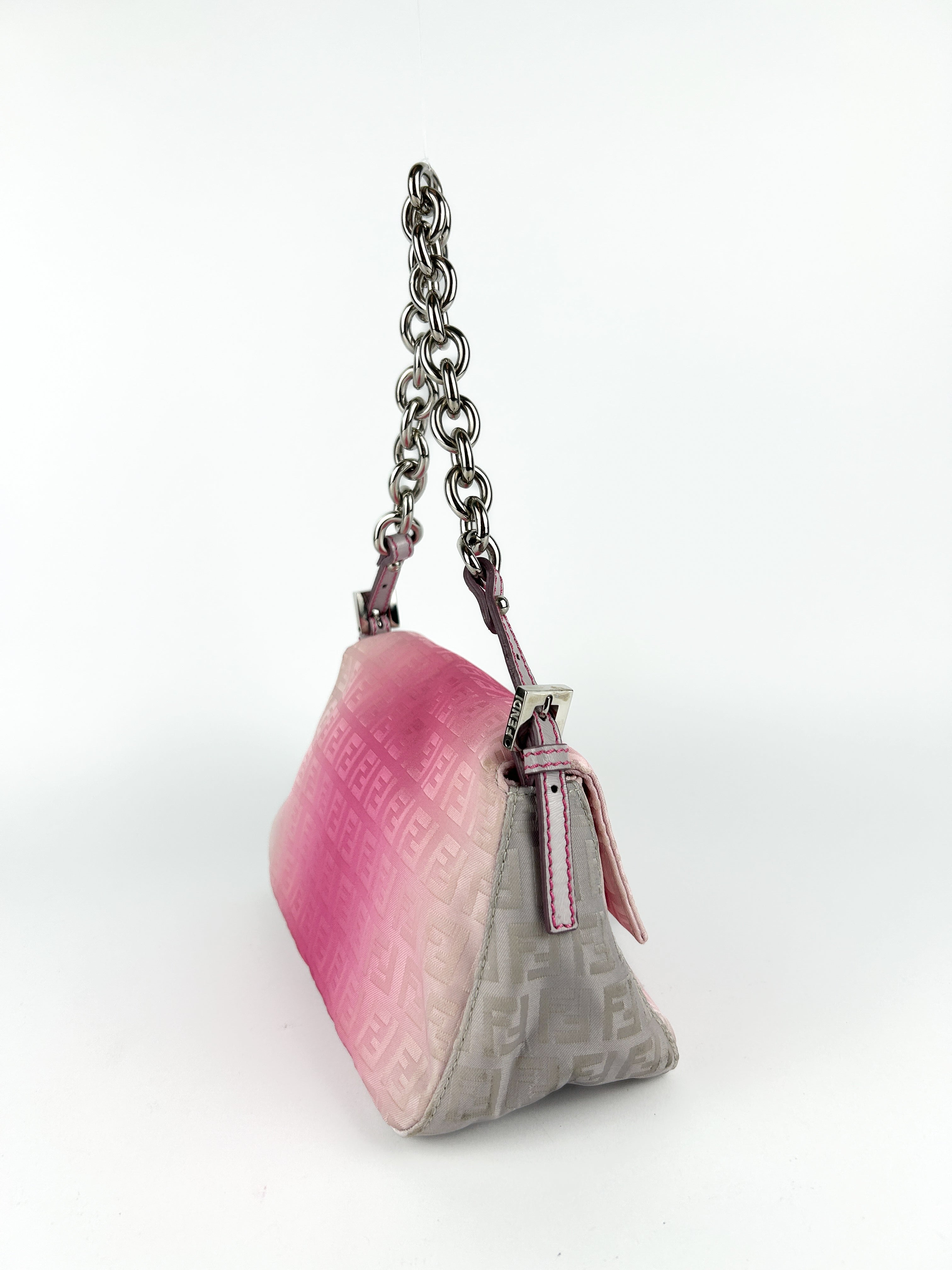 Fendi Zucca Pink Ombré Chain Mini Mamma Baguette Bag