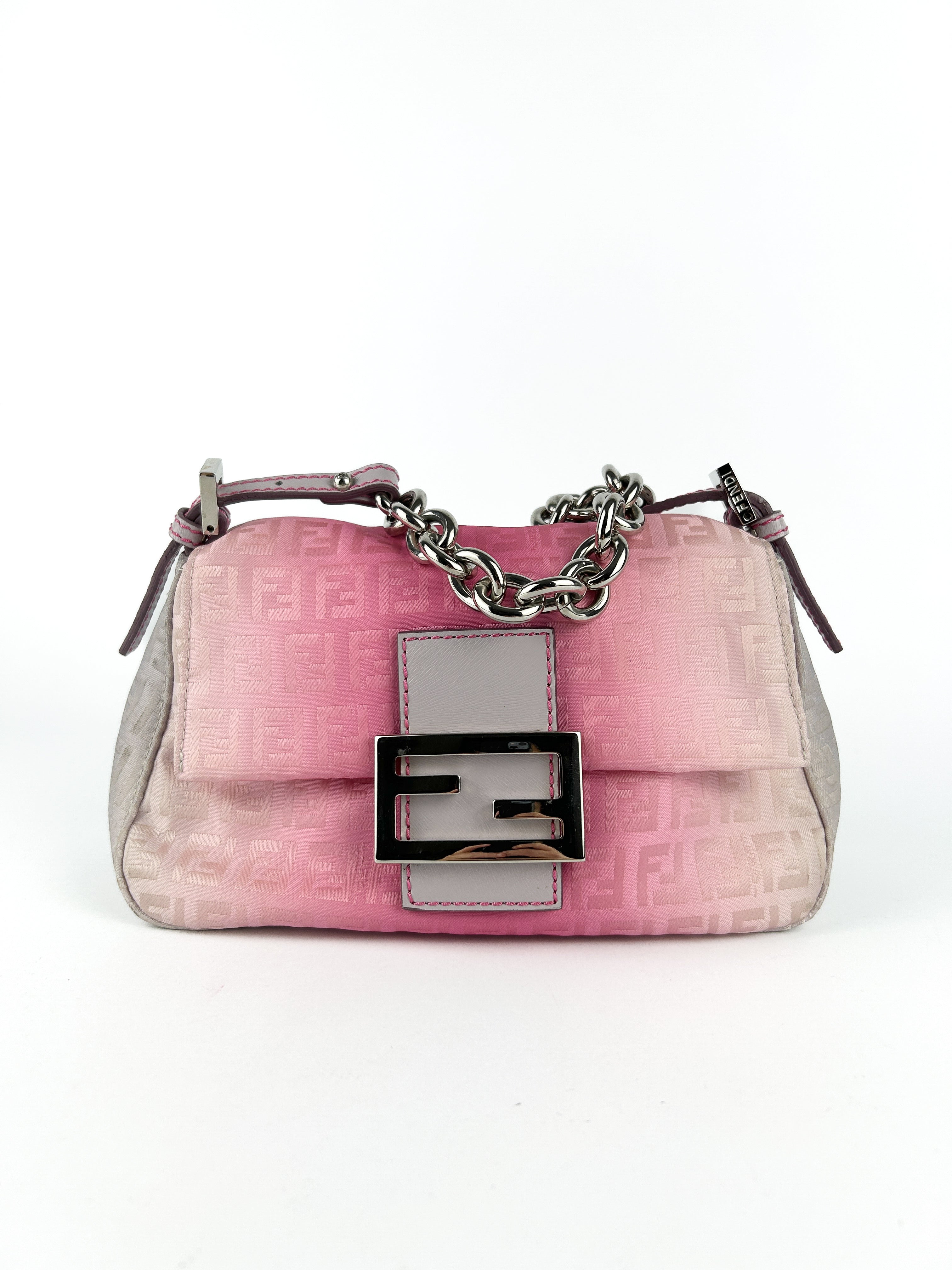 Fendi Zucca Pink Ombré Chain Mini Mamma Baguette Bag