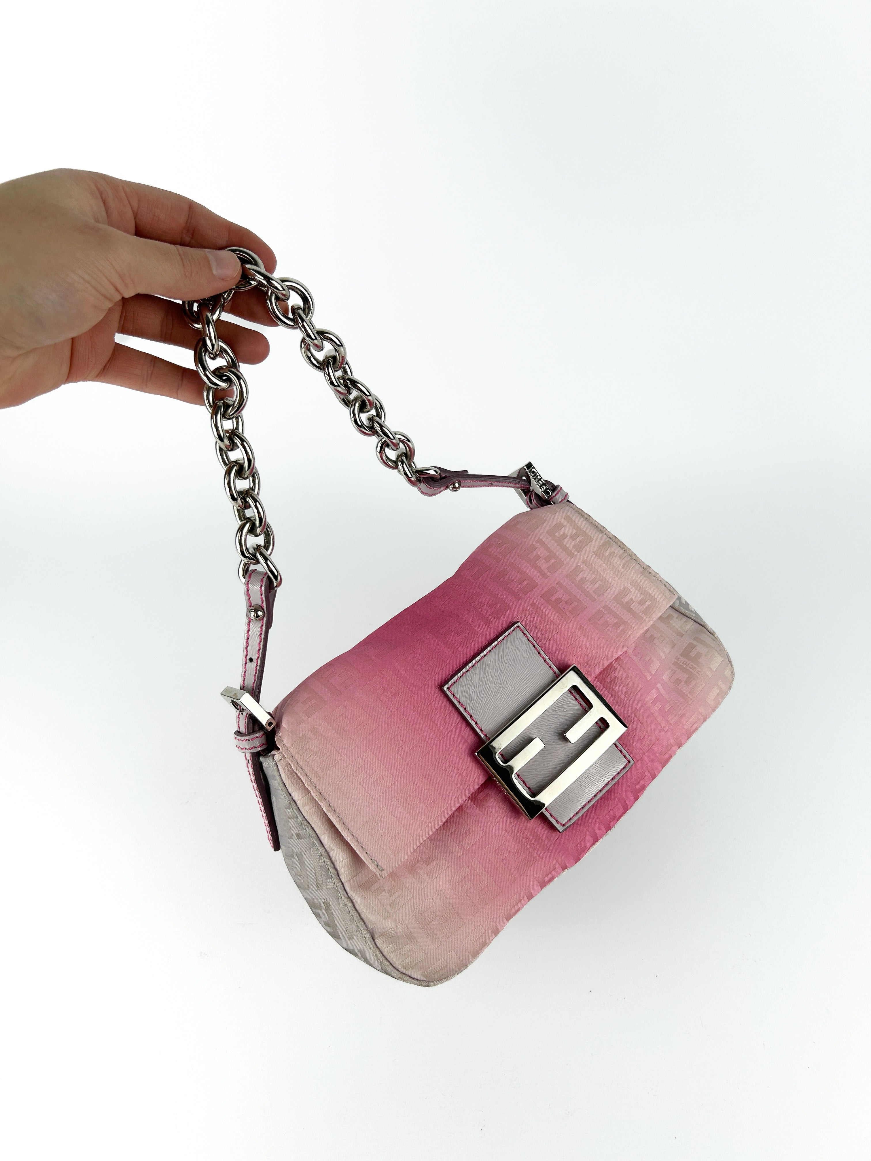 Fendi Zucca Pink Ombré Chain Mini Mamma Baguette Bag