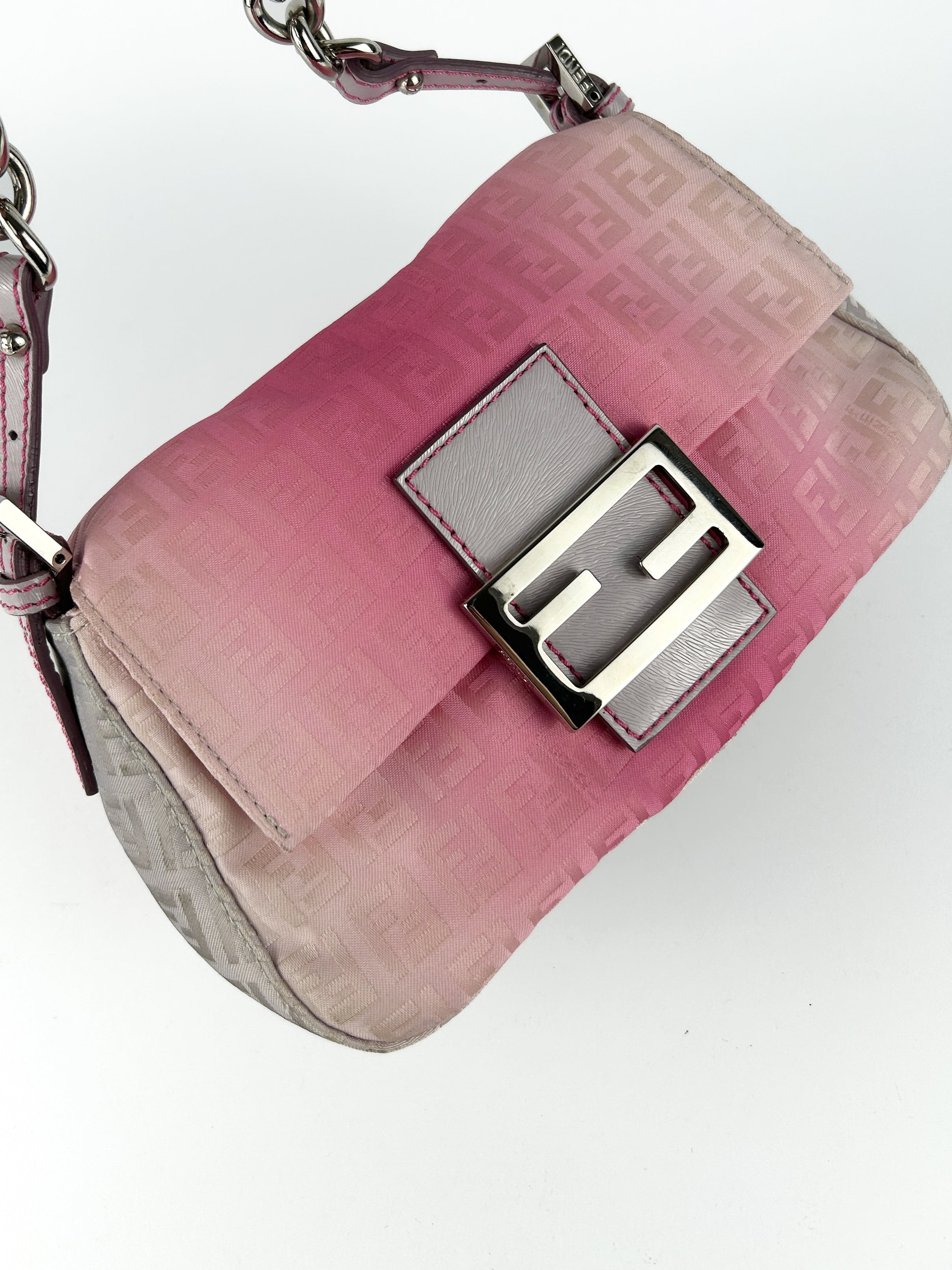 Fendi Zucca Pink Ombré Chain Mini Mamma Baguette Bag