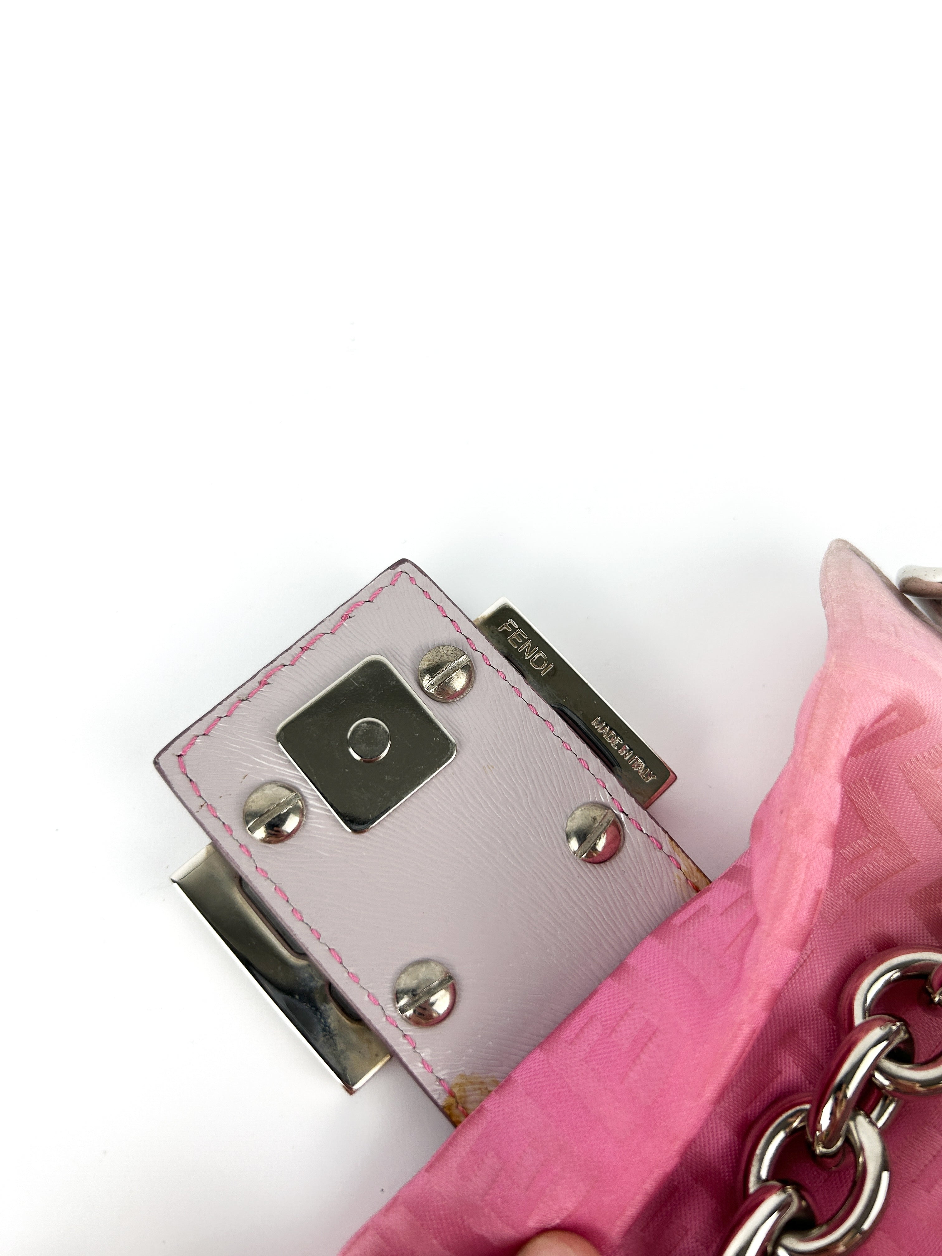 Fendi Zucca Pink Ombré Chain Mini Mamma Baguette Bag