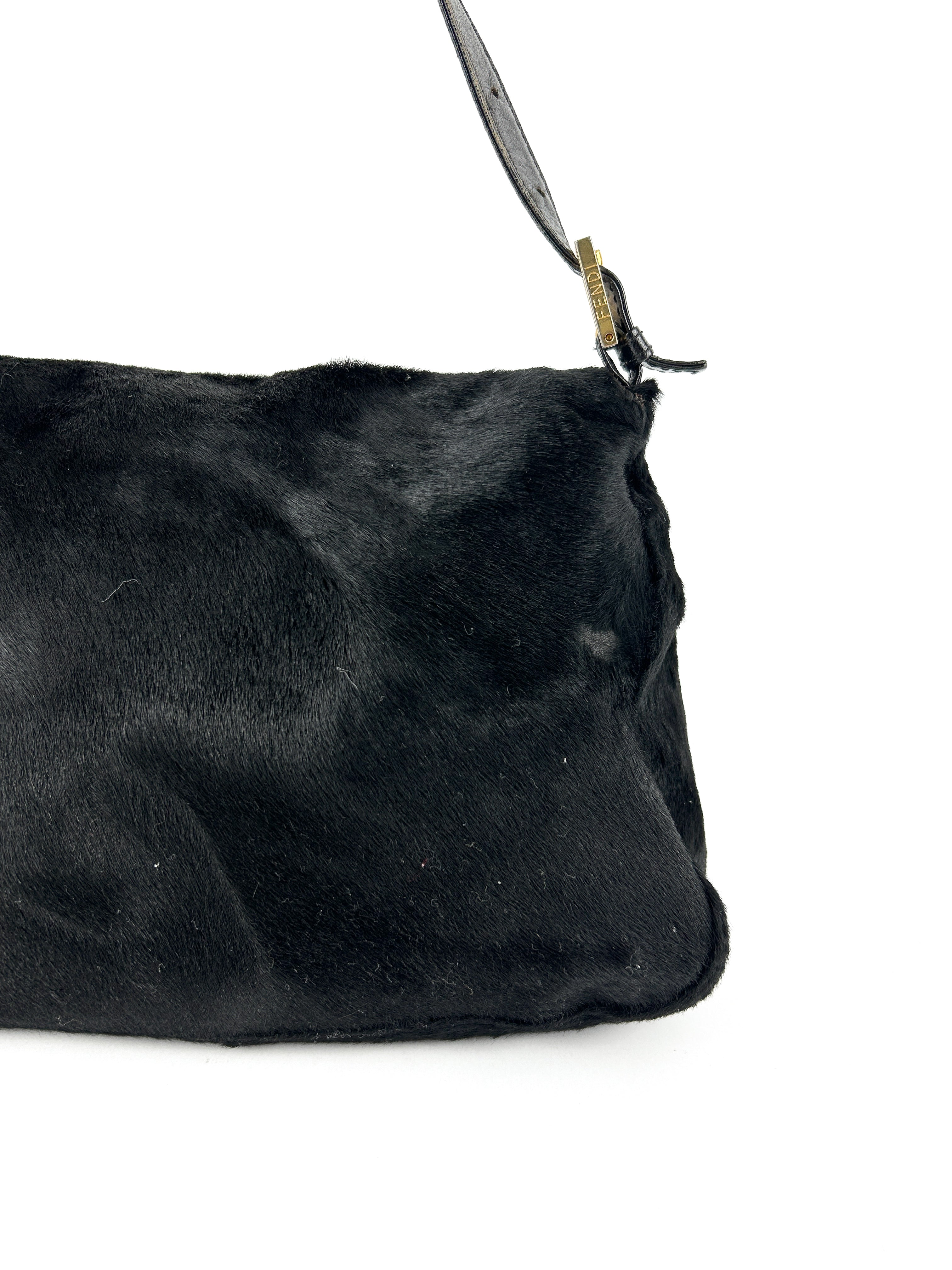 Vintage Fendi Black Pony Hair Mamma Baguette Shoulder Bag