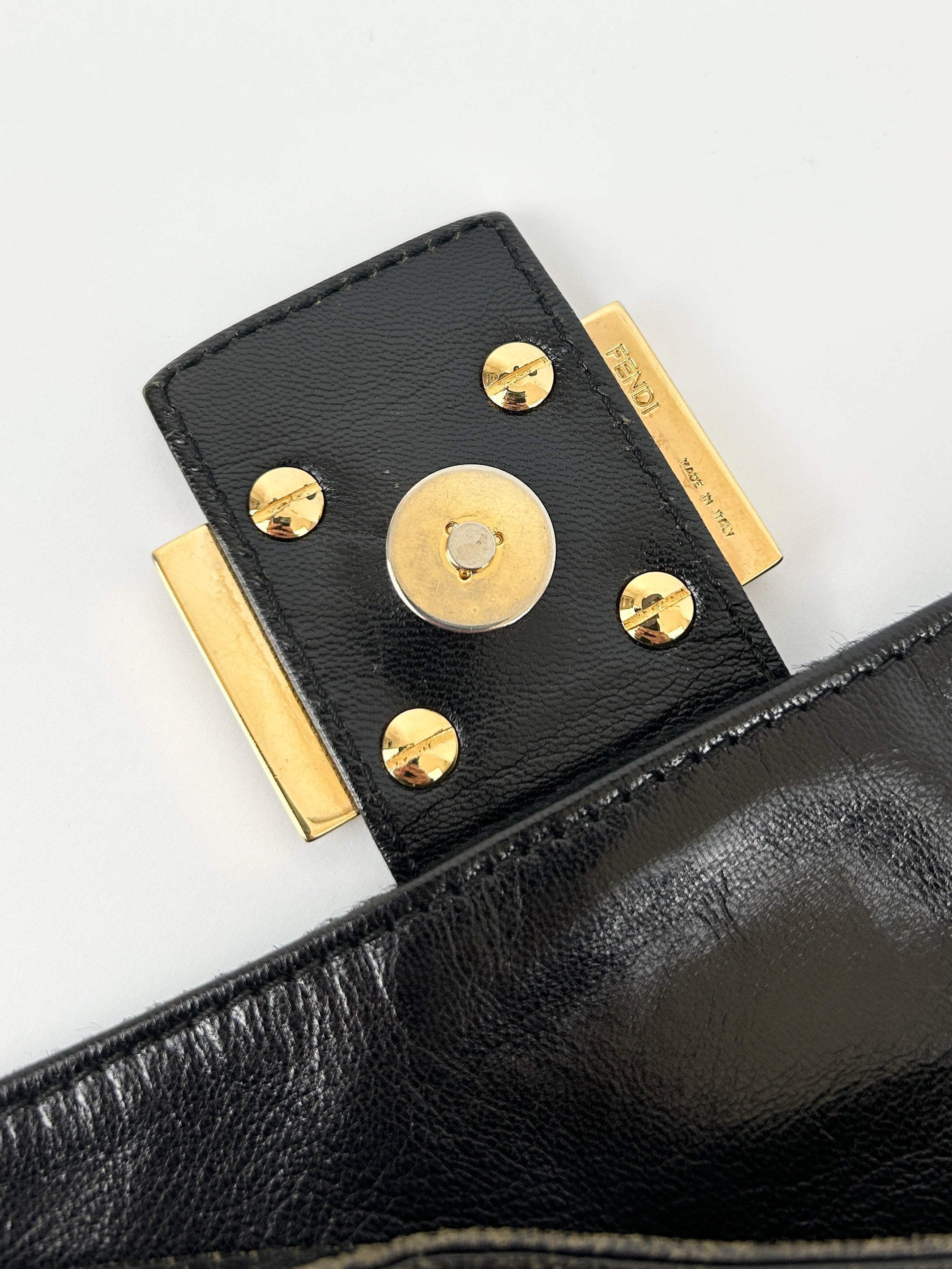 Vintage Fendi Black Pony Hair Mamma Baguette Shoulder Bag