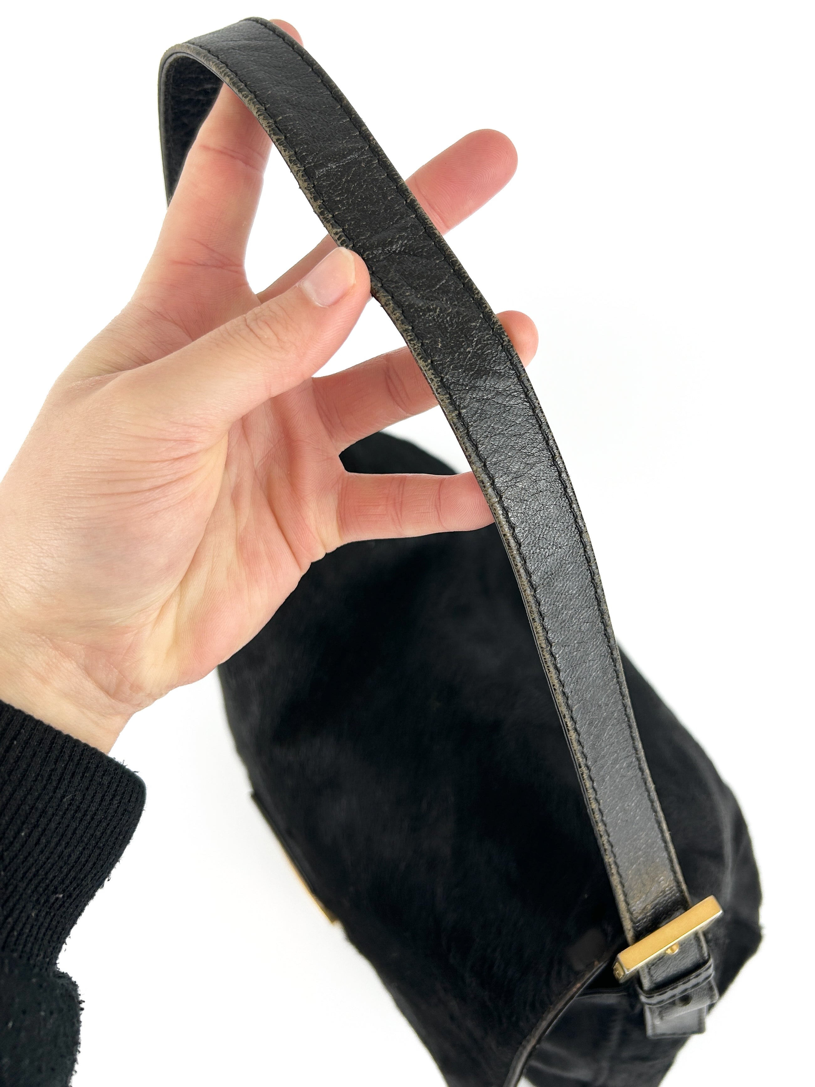 Vintage Fendi Black Pony Hair Mamma Baguette Shoulder Bag