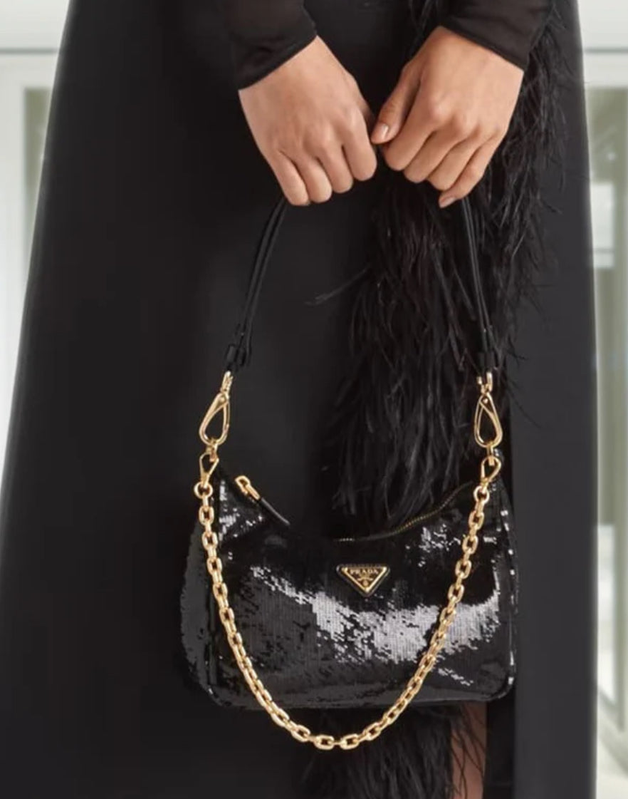 PRADA Black Nero Sequin Pouch Paillettes Shoulder/Crossbody Bag (New)