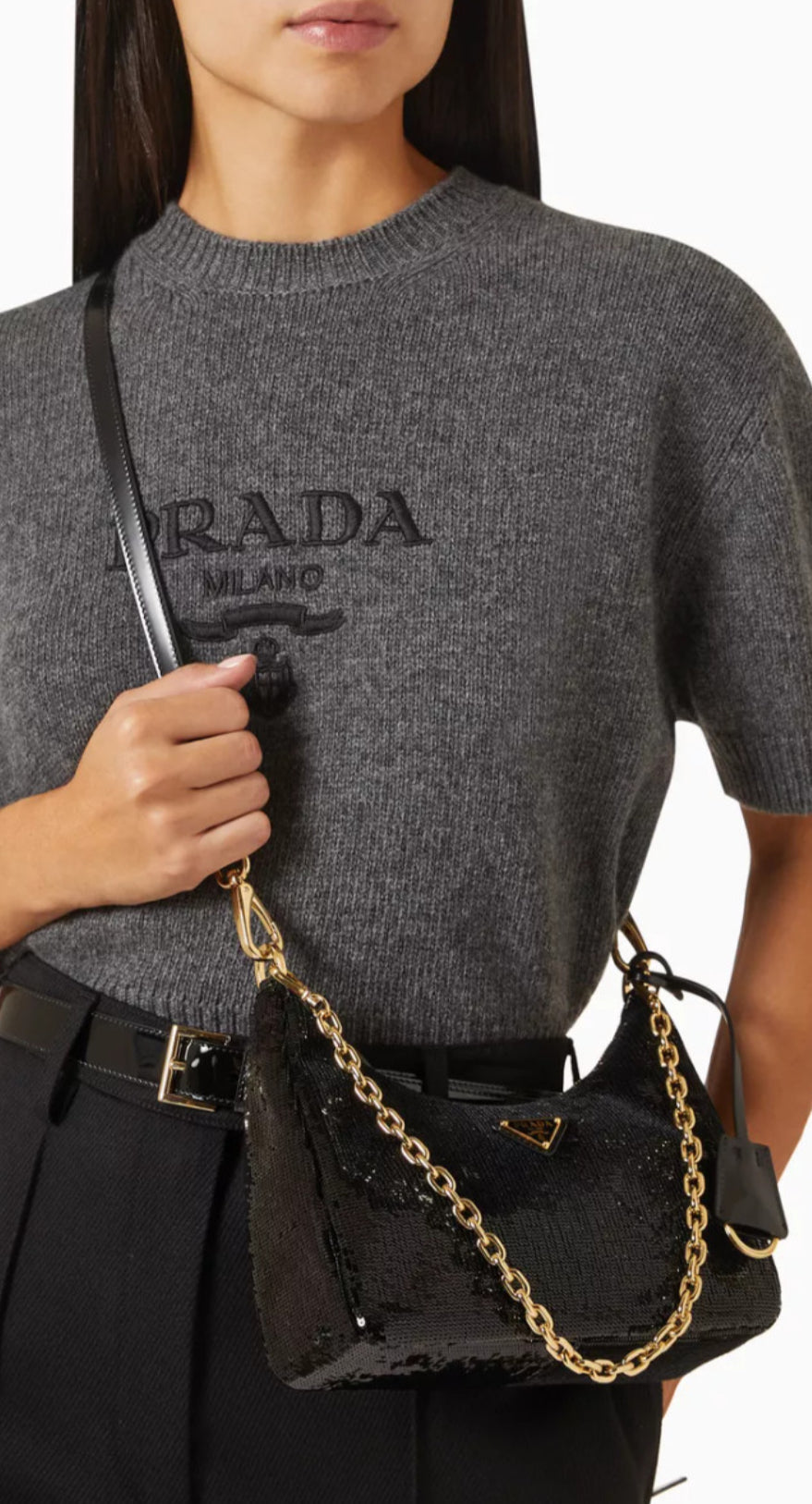 PRADA Black Nero Sequin Pouch Paillettes Shoulder/Crossbody Bag (New)