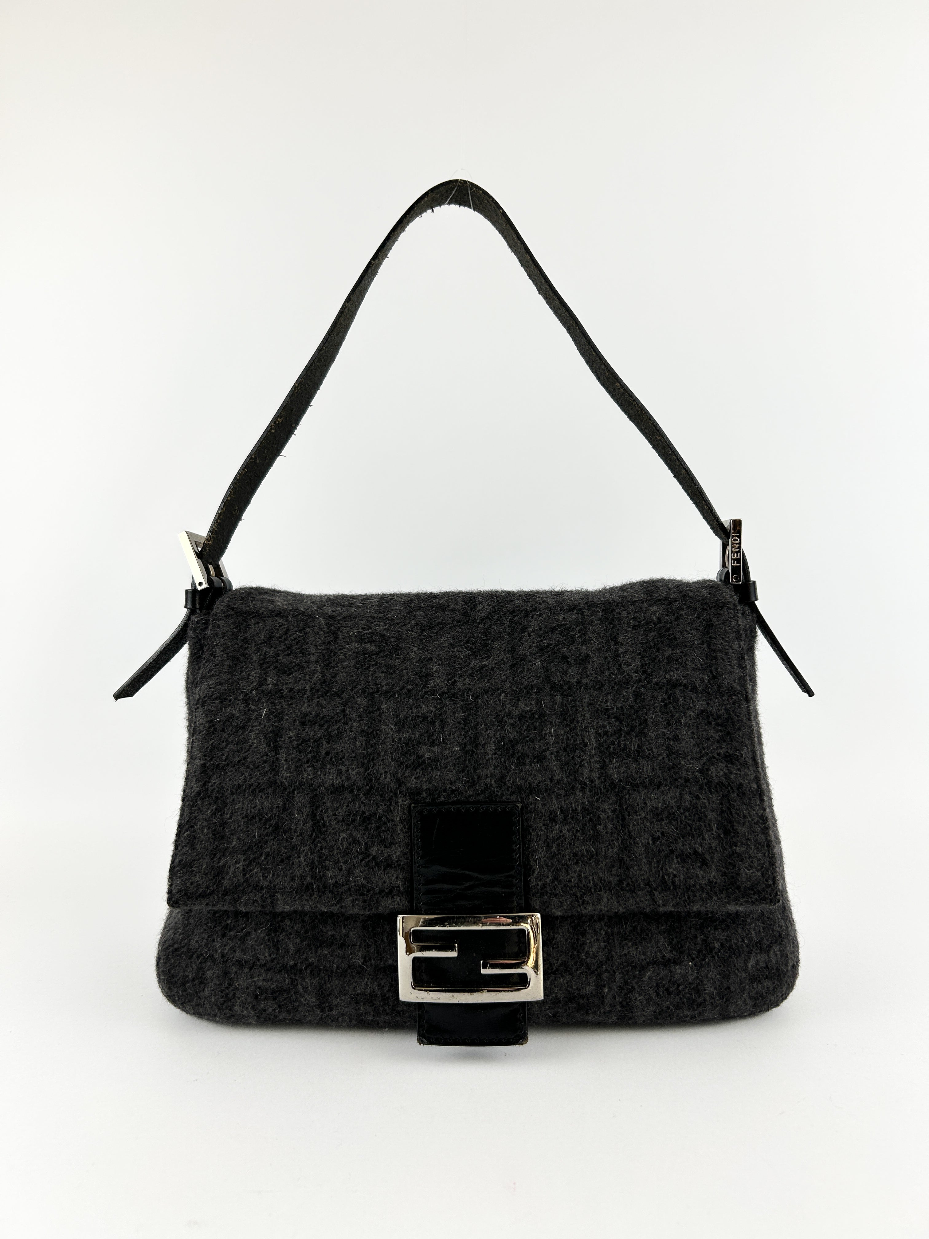 Vintage Fendi Zucca Cashmere Mamma Baguette Shoulder Bag