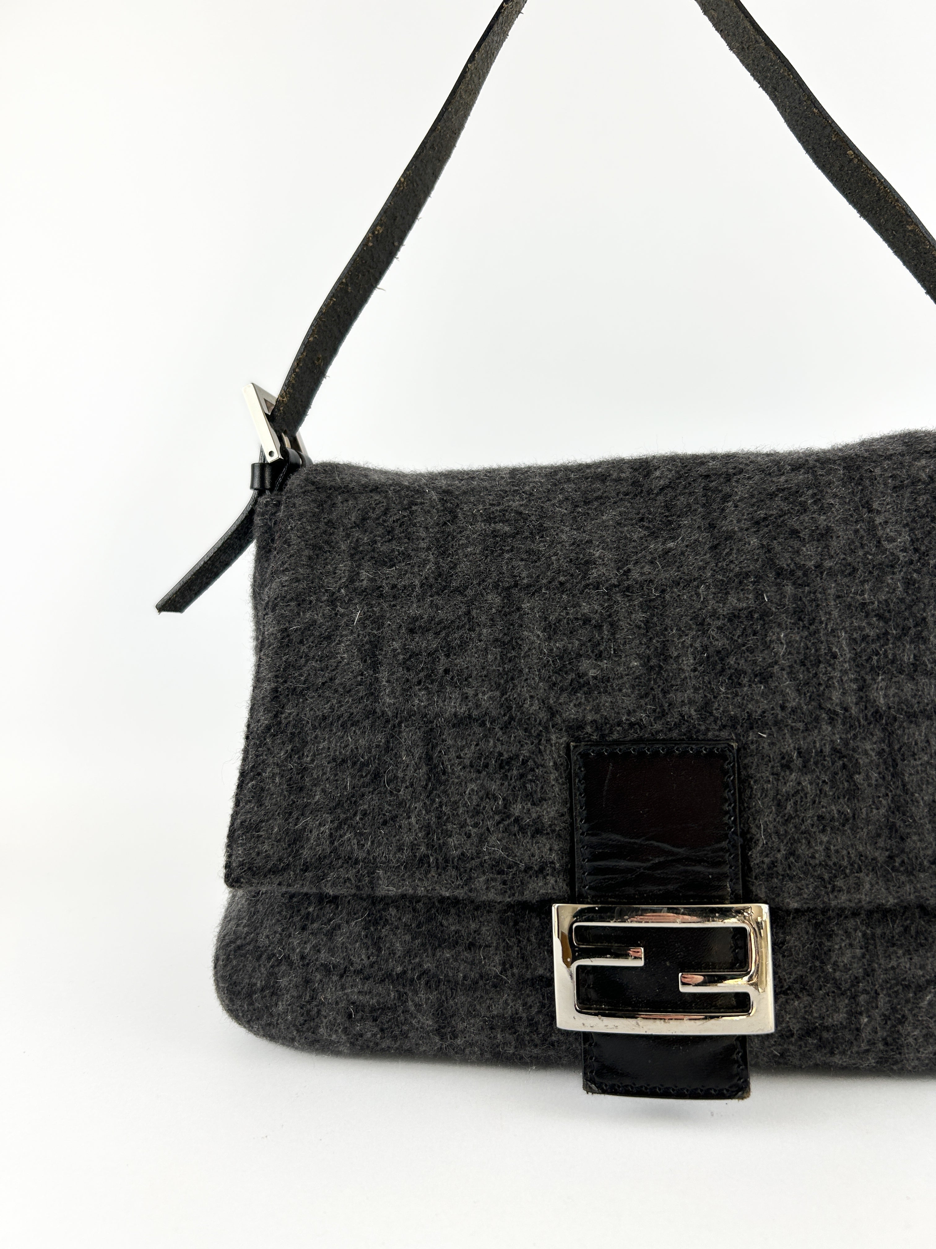 Vintage Fendi Zucca Cashmere Mamma Baguette Shoulder Bag