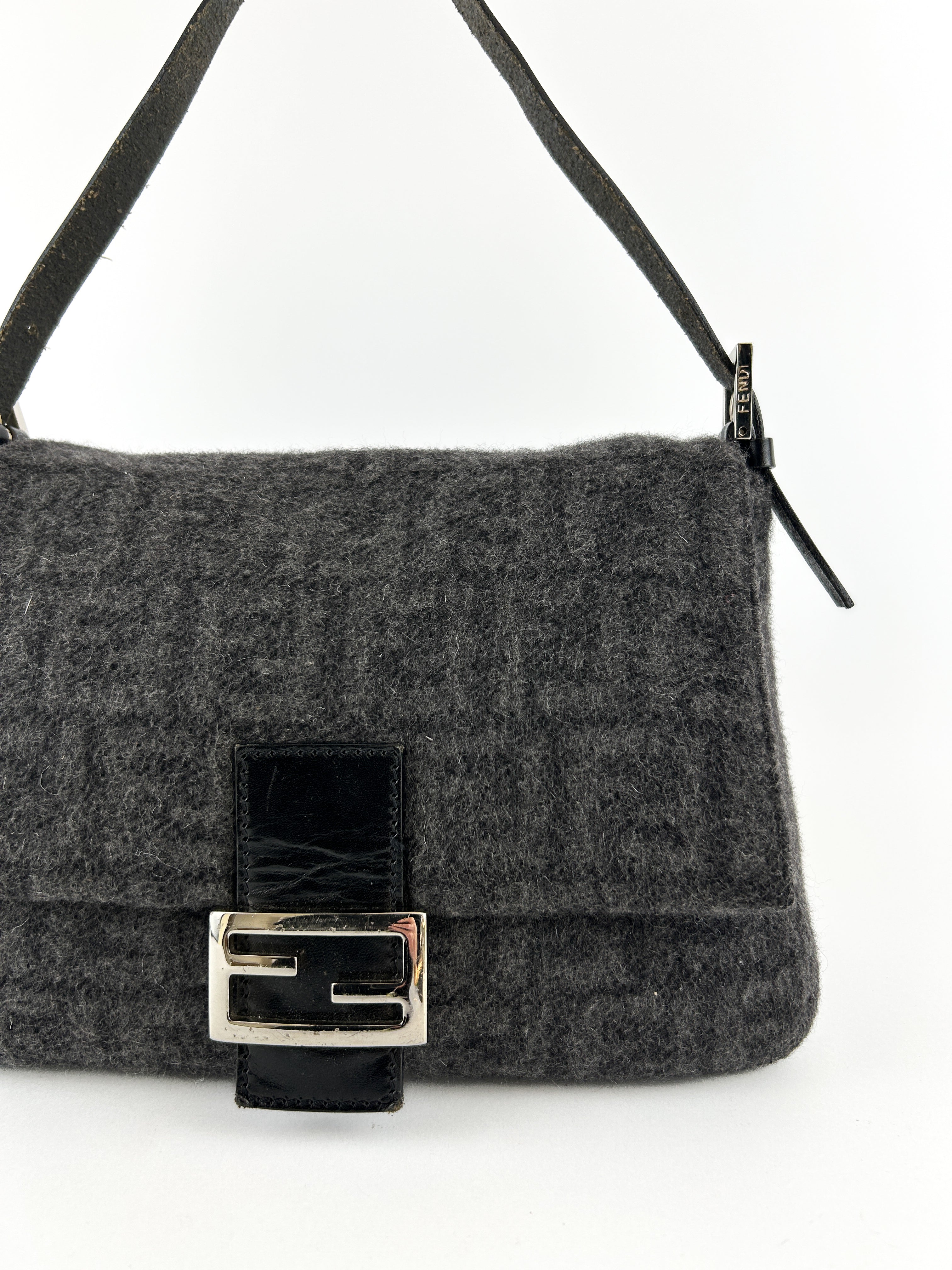 Vintage Fendi Zucca Cashmere Mamma Baguette Shoulder Bag