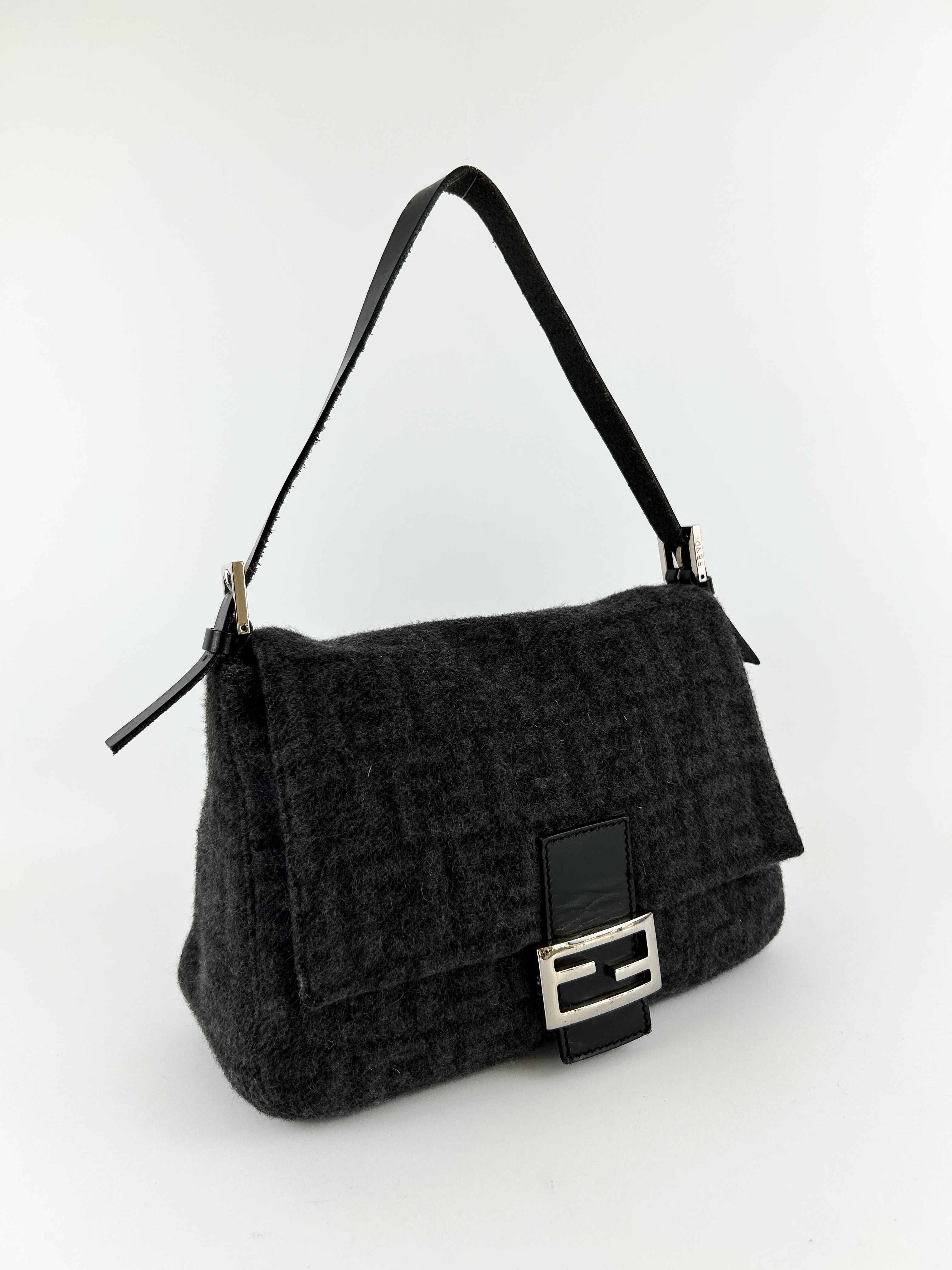 Vintage Fendi Zucca Cashmere Mamma Baguette Shoulder Bag