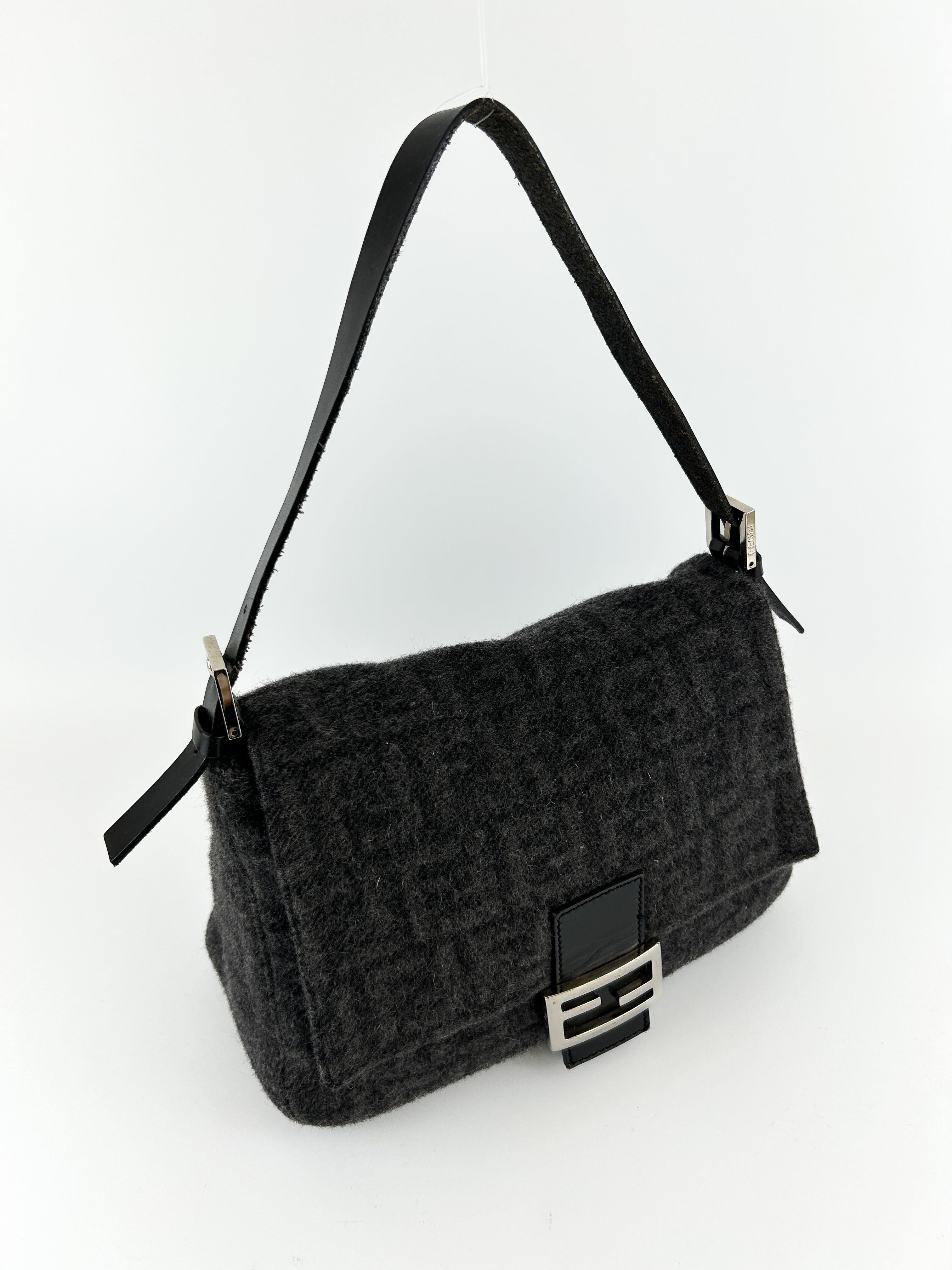 Vintage Fendi Zucca Cashmere Mamma Baguette Shoulder Bag
