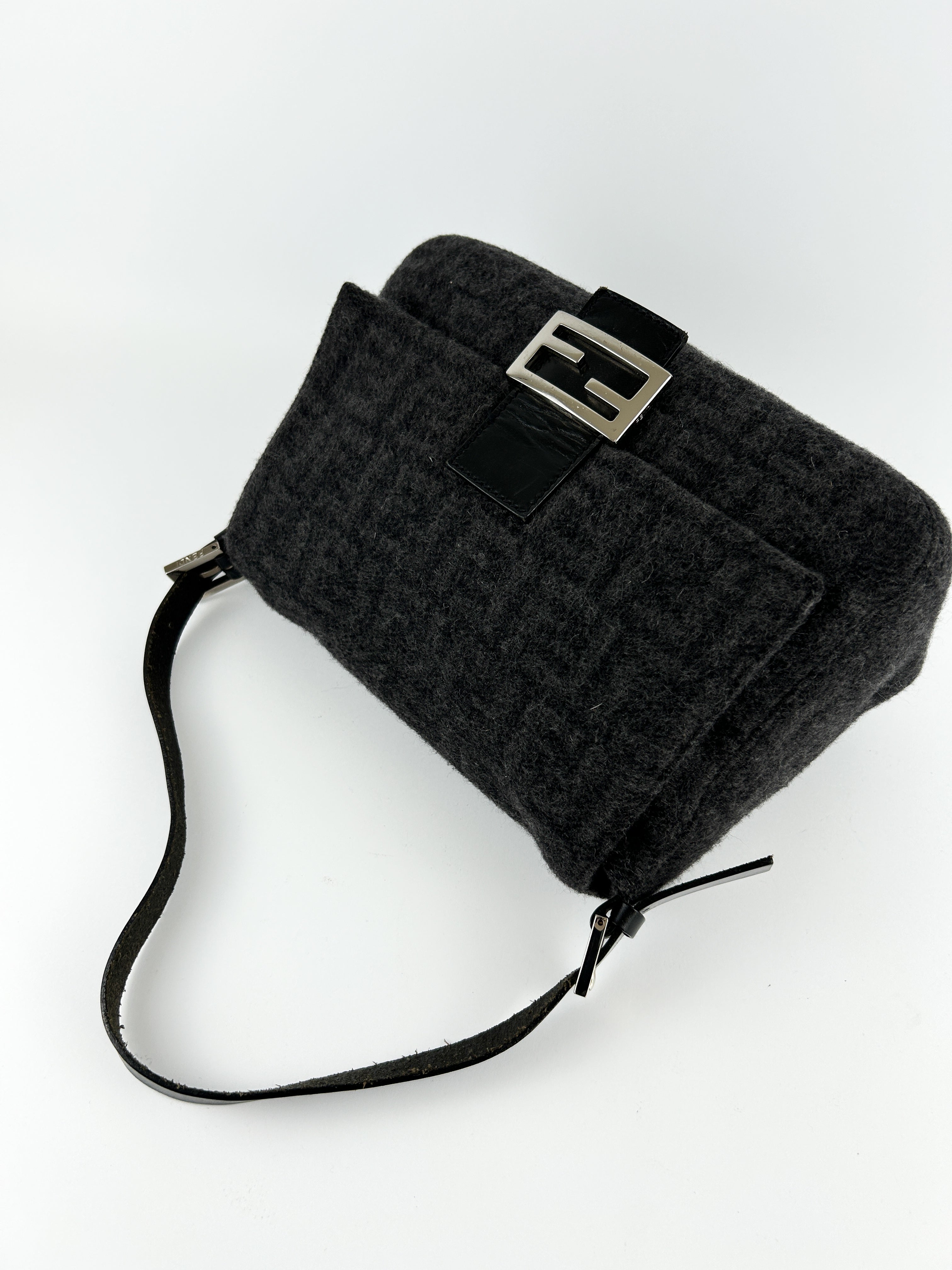 Vintage Fendi Zucca Cashmere Mamma Baguette Shoulder Bag