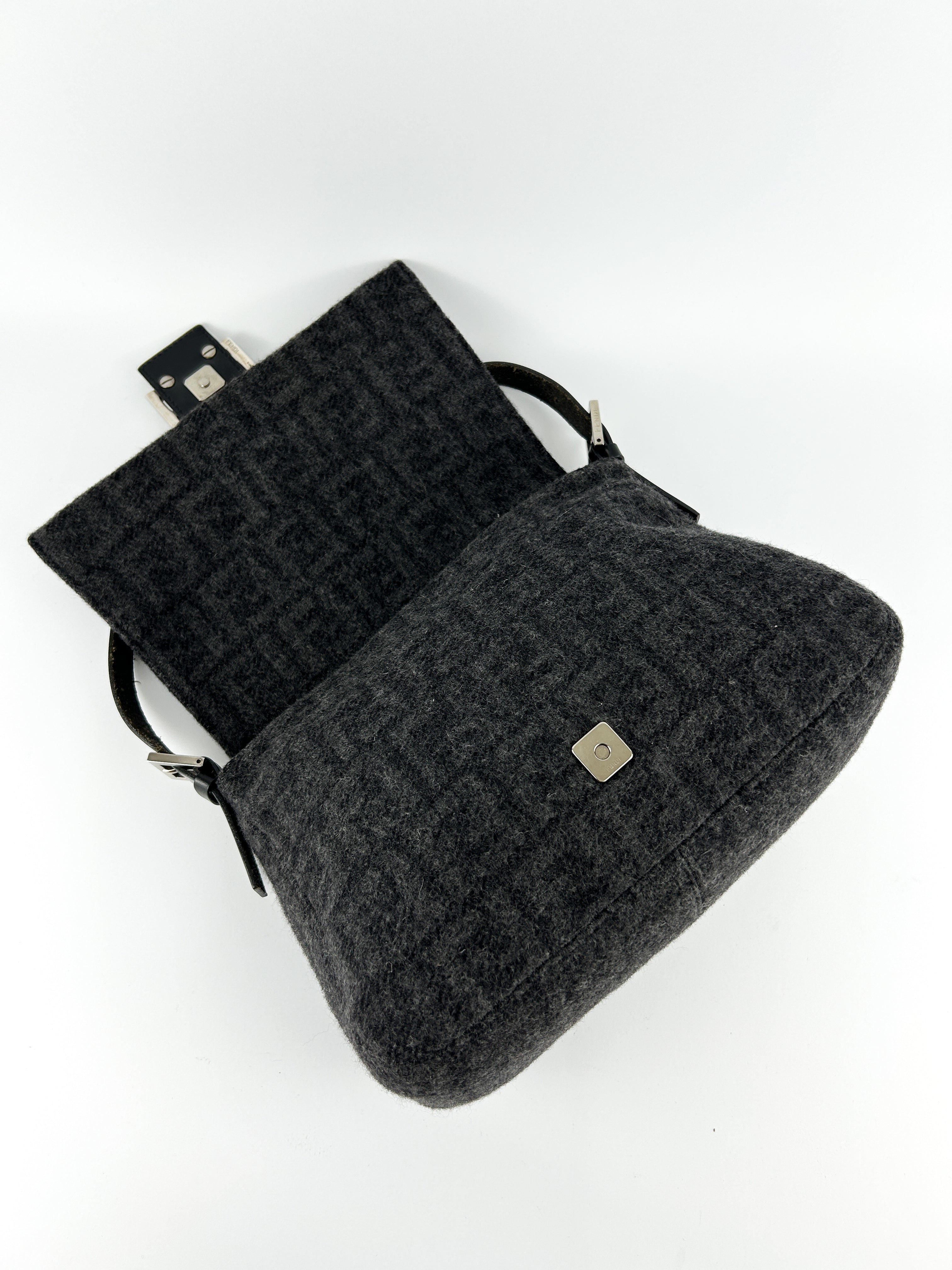 Vintage Fendi Zucca Cashmere Mamma Baguette Shoulder Bag