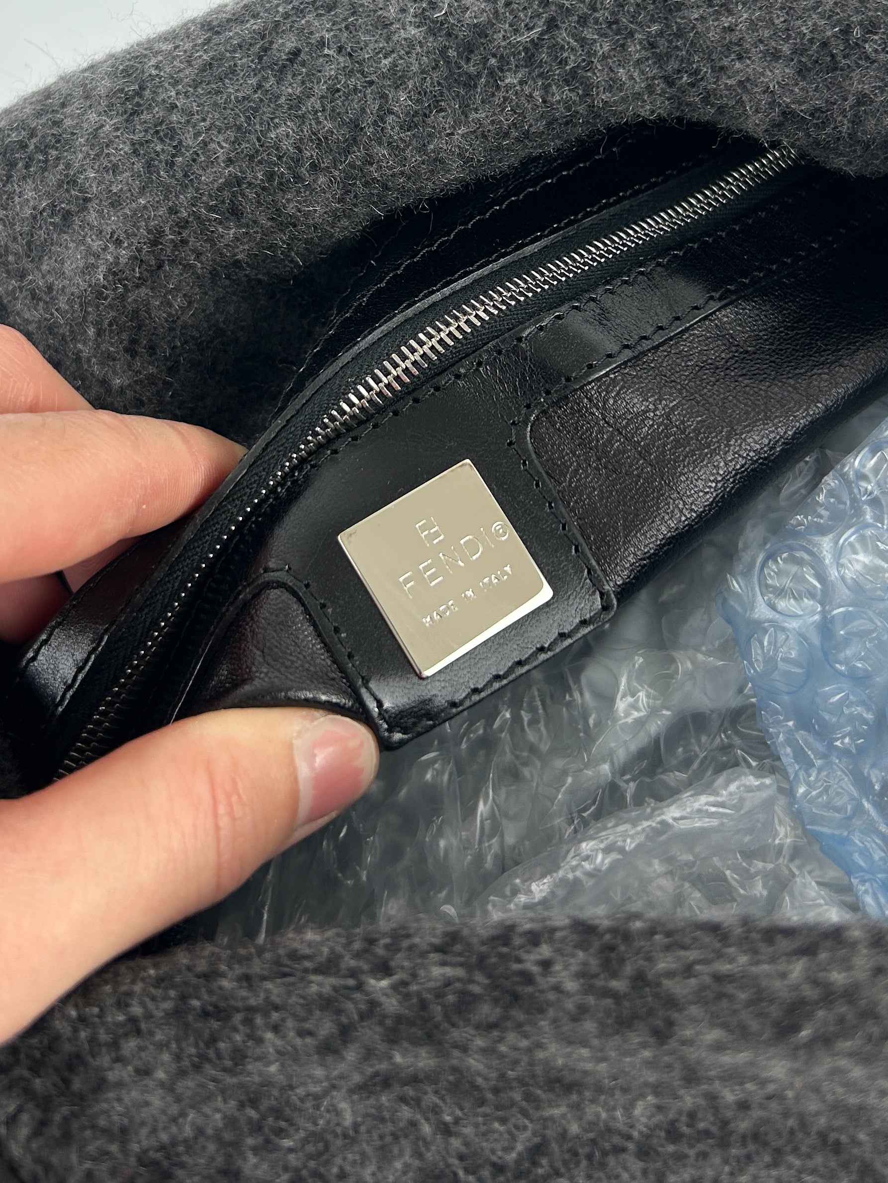 Vintage Fendi Zucca Cashmere Mamma Baguette Shoulder Bag