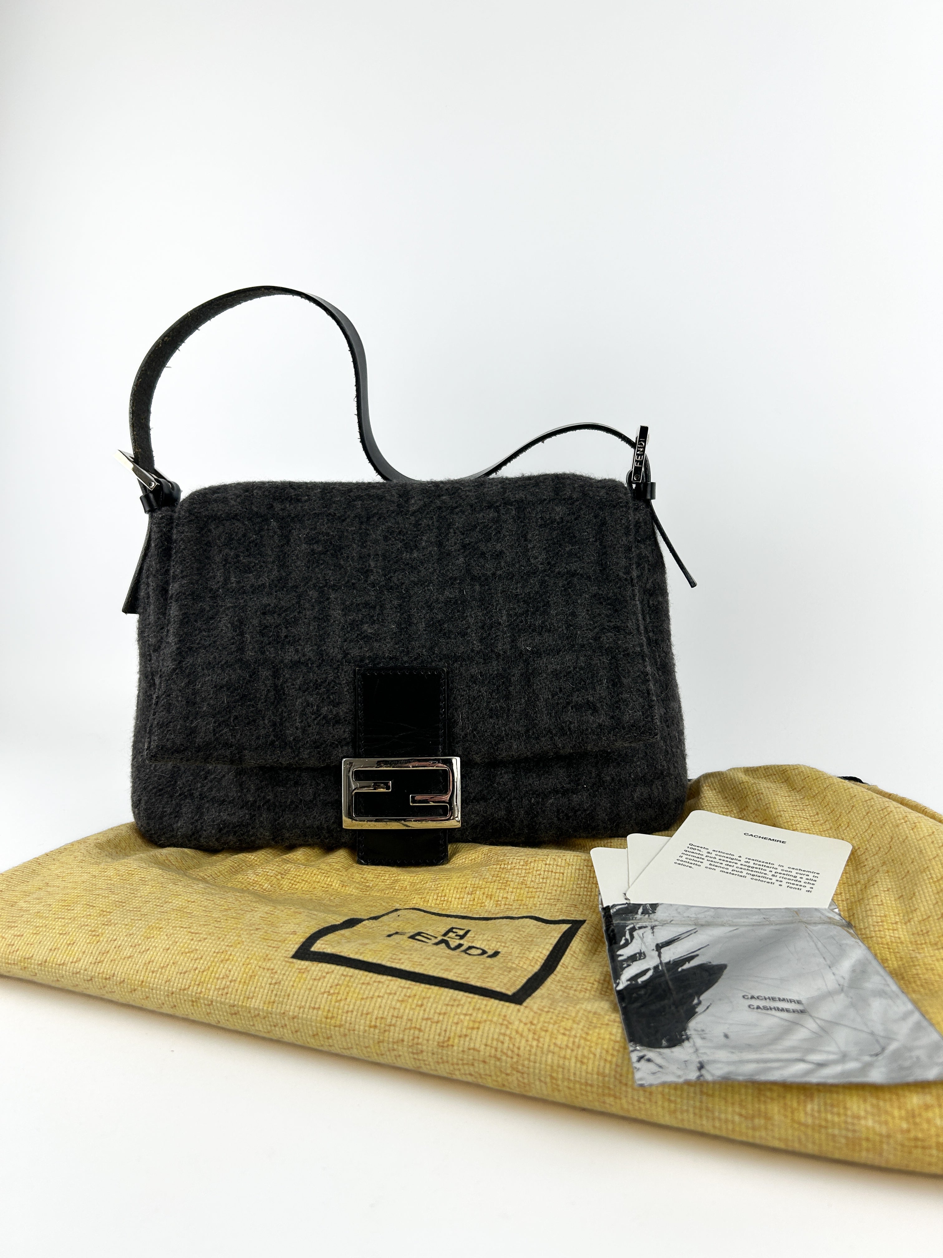 Vintage Fendi Zucca Cashmere Mamma Baguette Shoulder Bag