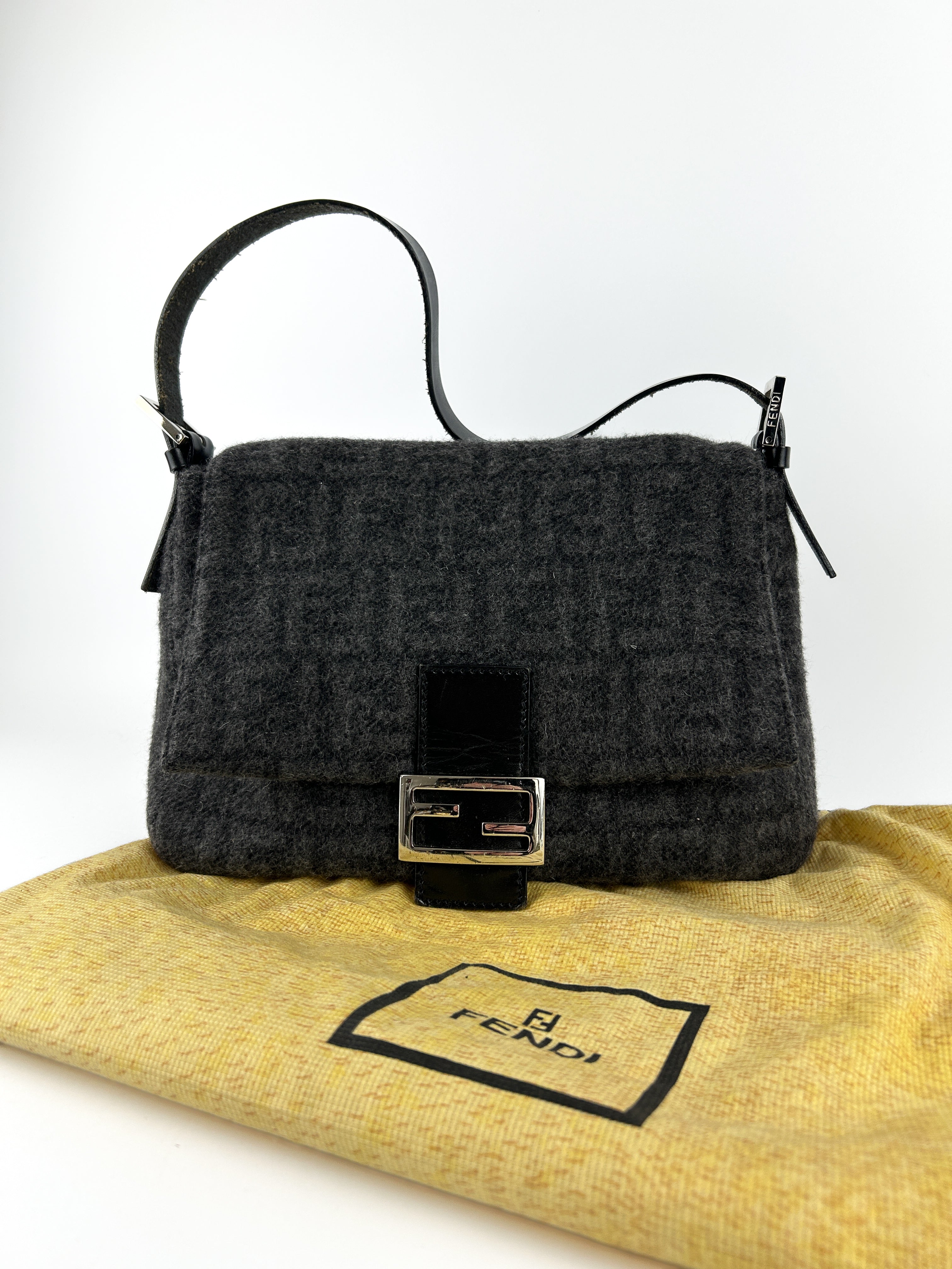 Vintage Fendi Zucca Cashmere Mamma Baguette Shoulder Bag