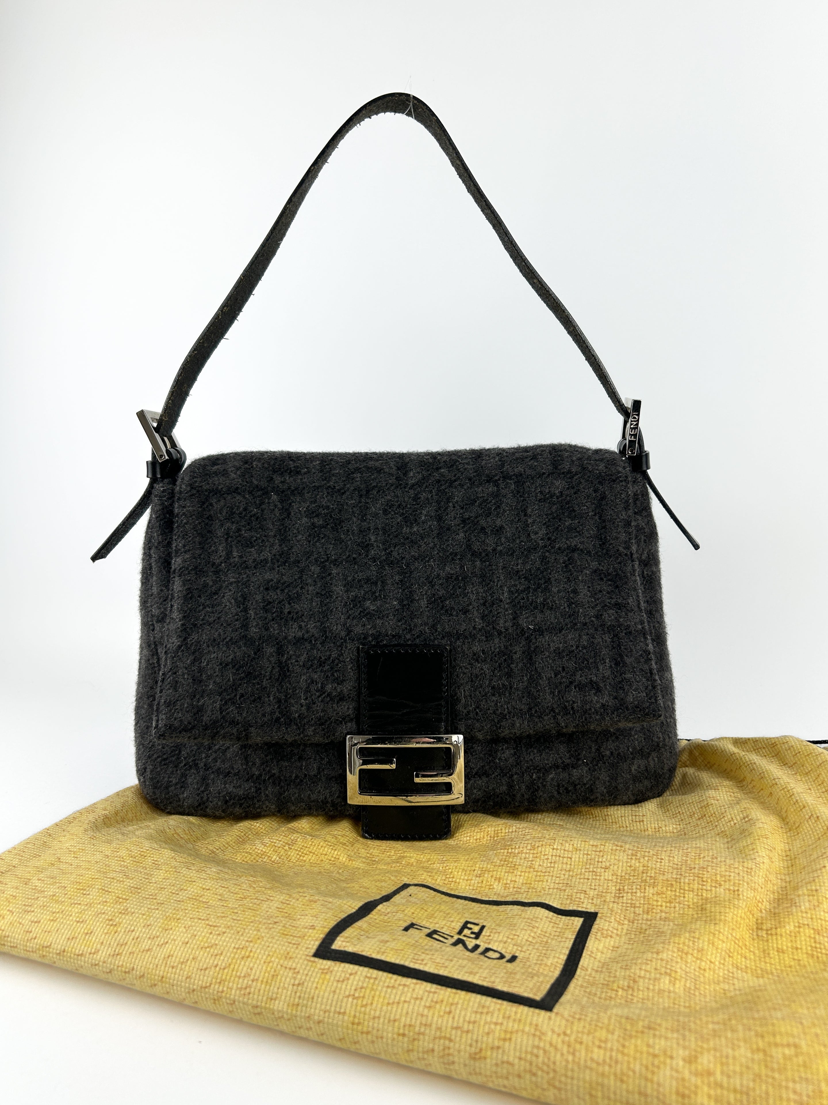 Vintage Fendi Zucca Cashmere Mamma Baguette Shoulder Bag