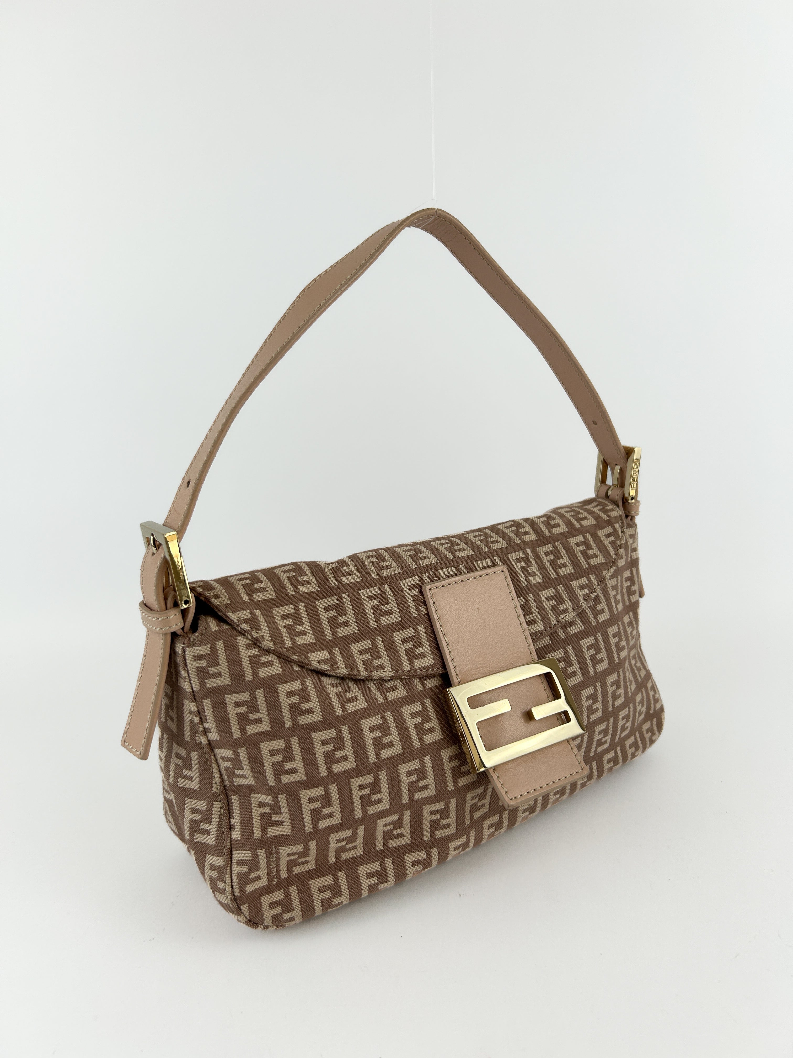 Vintage Fendi Zucca Pink Baguette Shoulder Bag