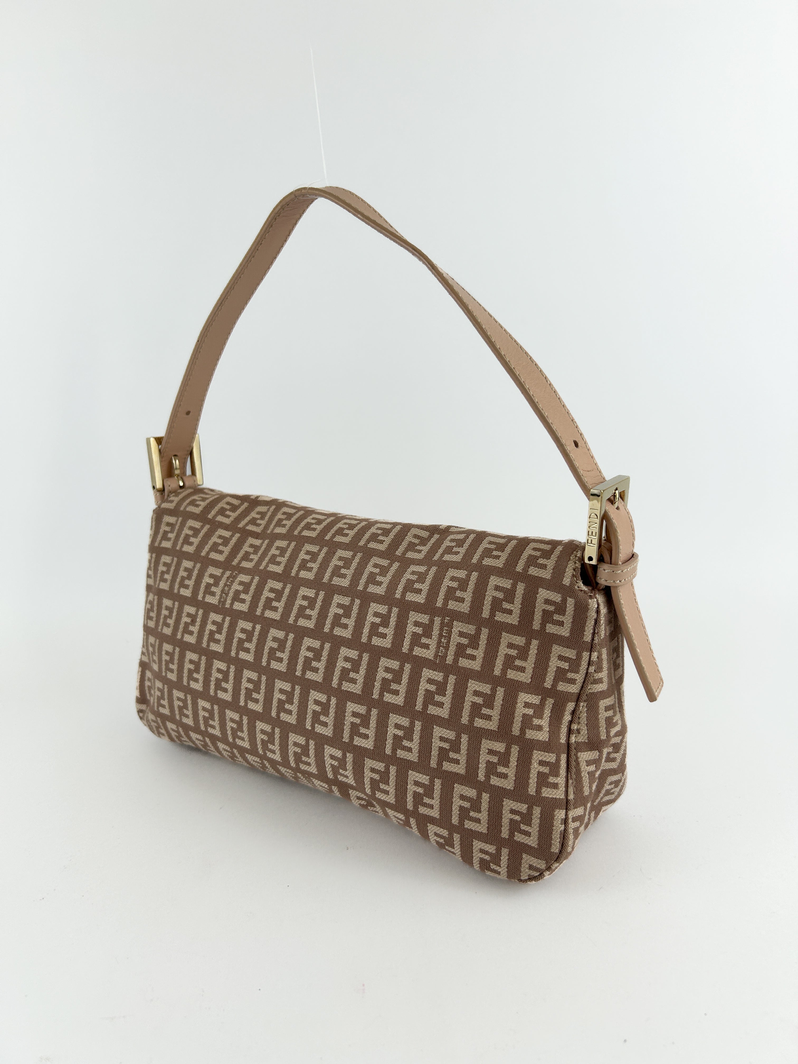 Vintage Fendi Zucca Pink Baguette Shoulder Bag