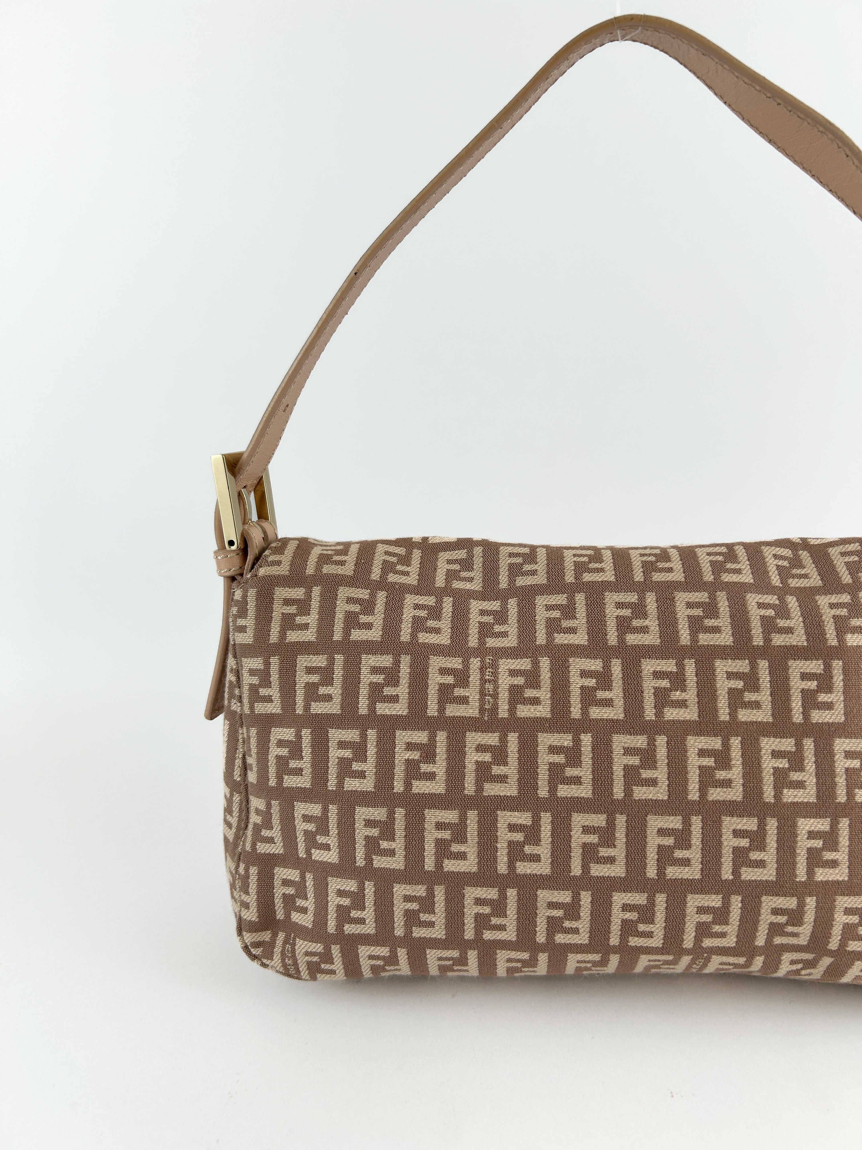 Vintage Fendi Zucca Pink Baguette Shoulder Bag