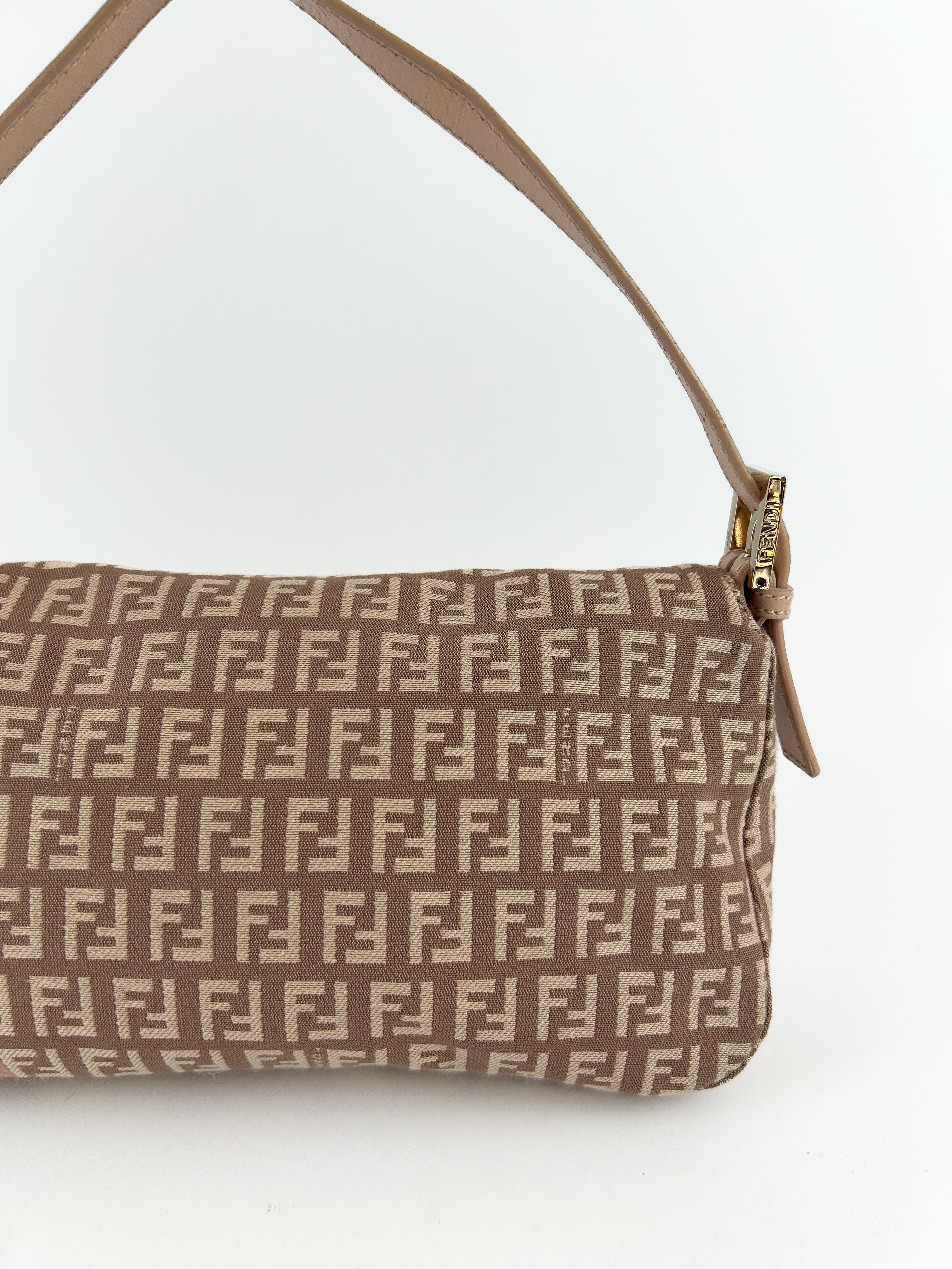 Vintage Fendi Zucca Pink Baguette Shoulder Bag