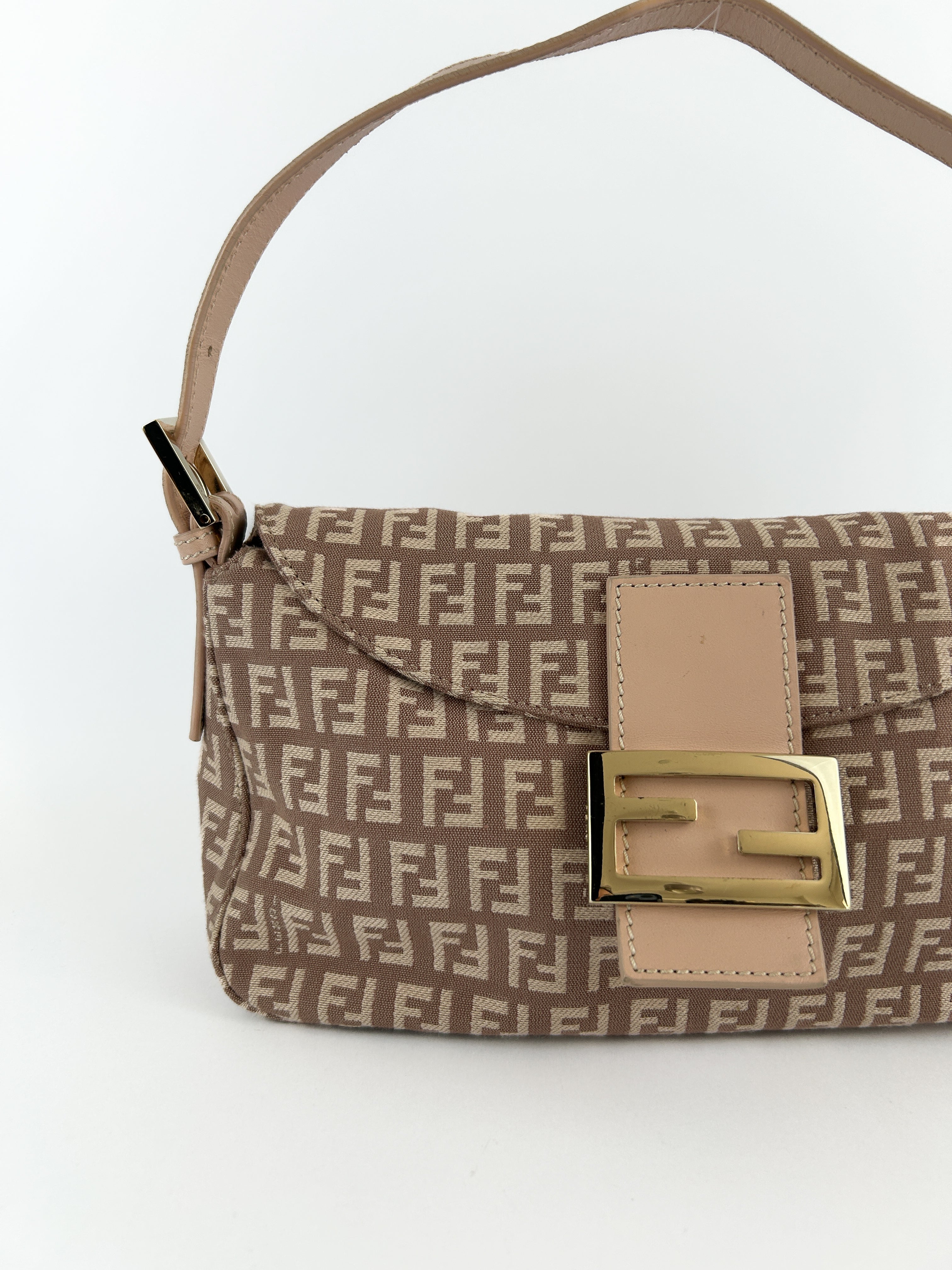Vintage Fendi Zucca Pink Baguette Shoulder Bag