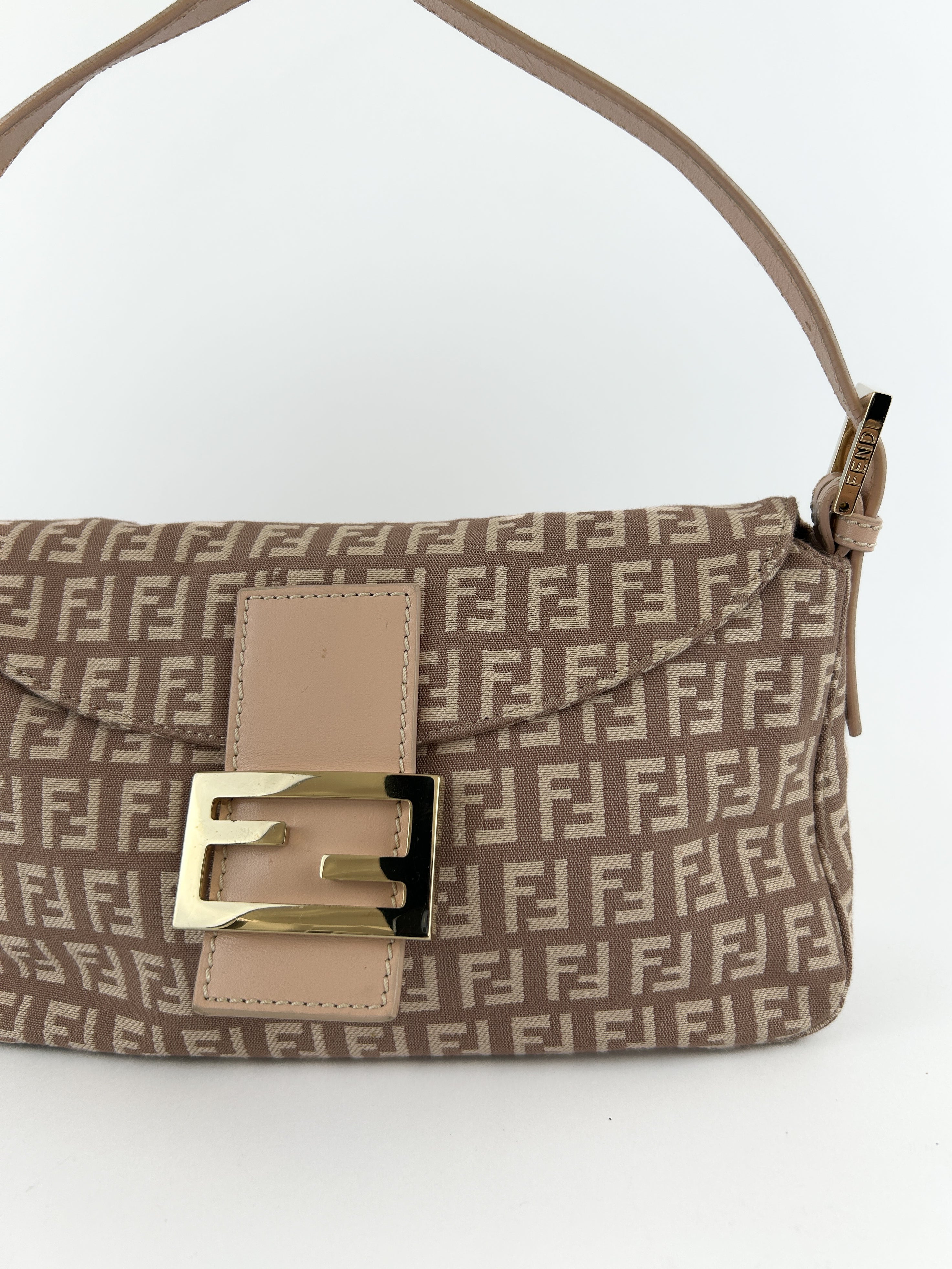 Vintage Fendi Zucca Pink Baguette Shoulder Bag