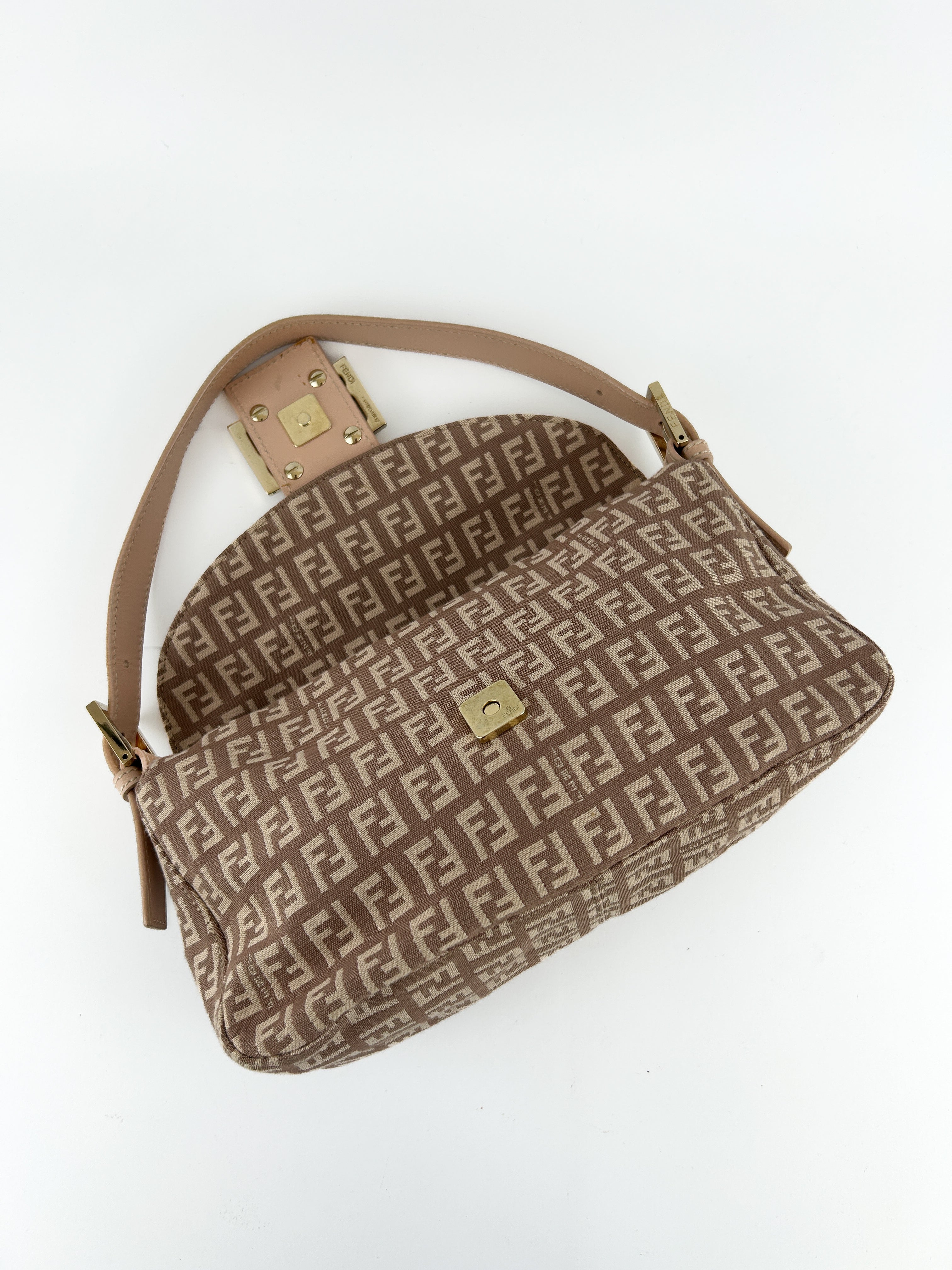 Vintage Fendi Zucca Pink Baguette Shoulder Bag