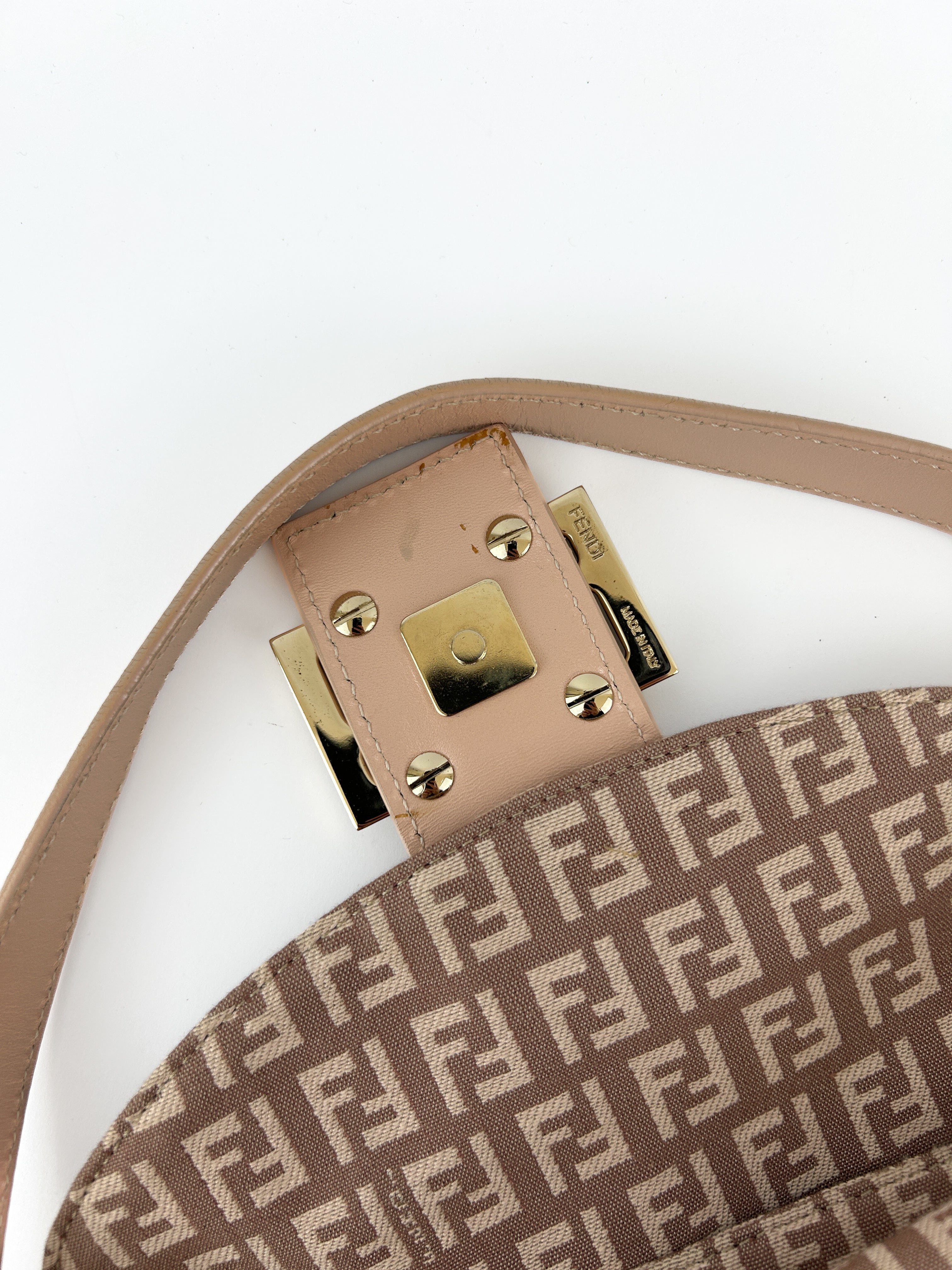 Vintage Fendi Zucca Pink Baguette Shoulder Bag