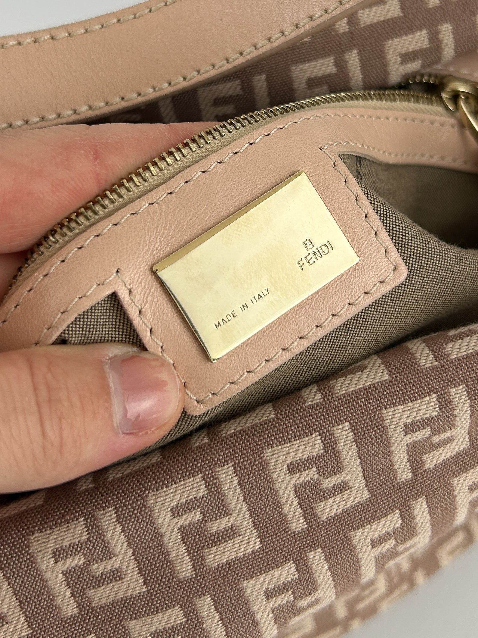 Vintage Fendi Zucca Pink Baguette Shoulder Bag