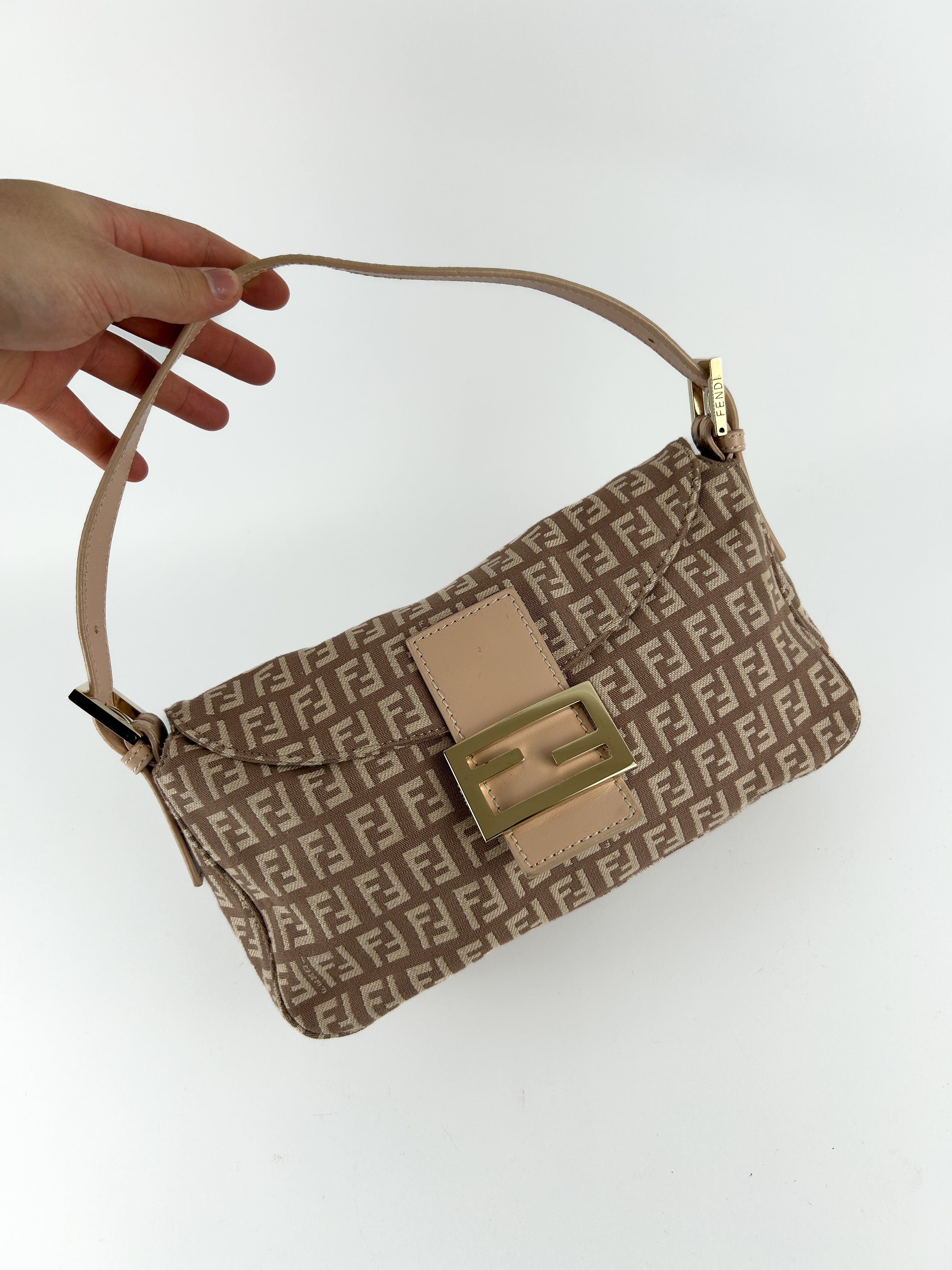 Vintage Fendi Zucca Pink Baguette Shoulder Bag
