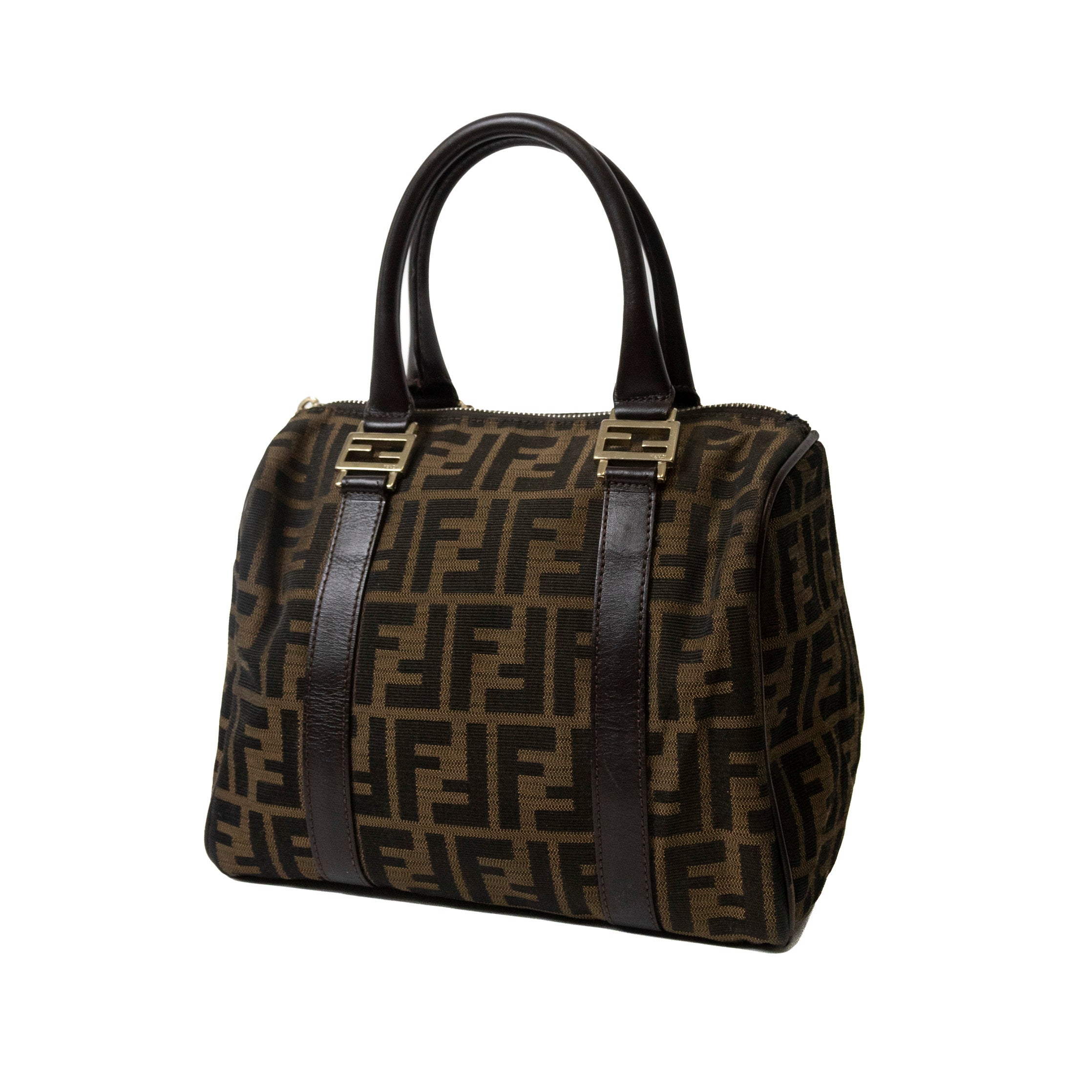 Fendi Two Way Boston Zucca Canvas Hand Bag