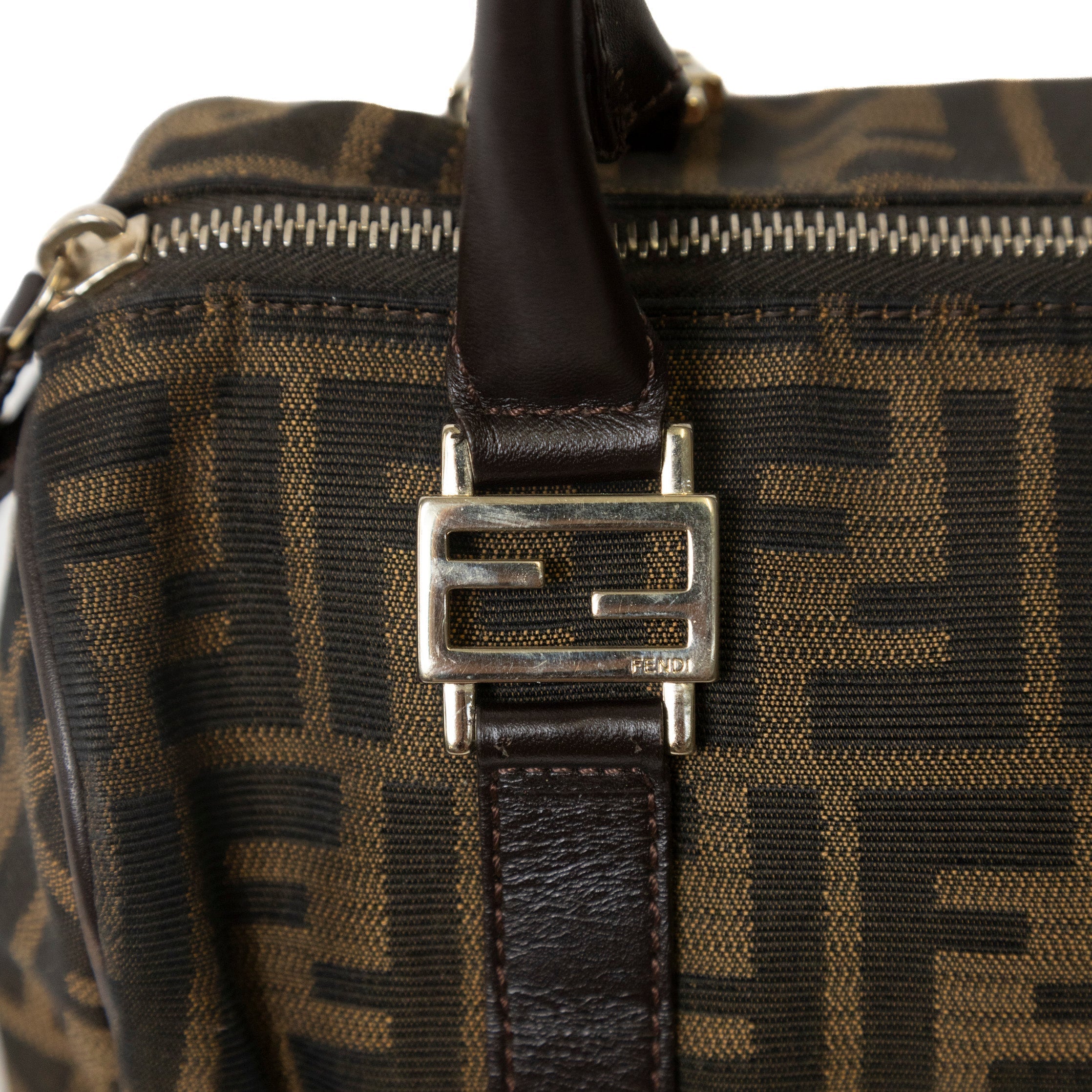 Fendi Two Way Boston Zucca Canvas Hand Bag