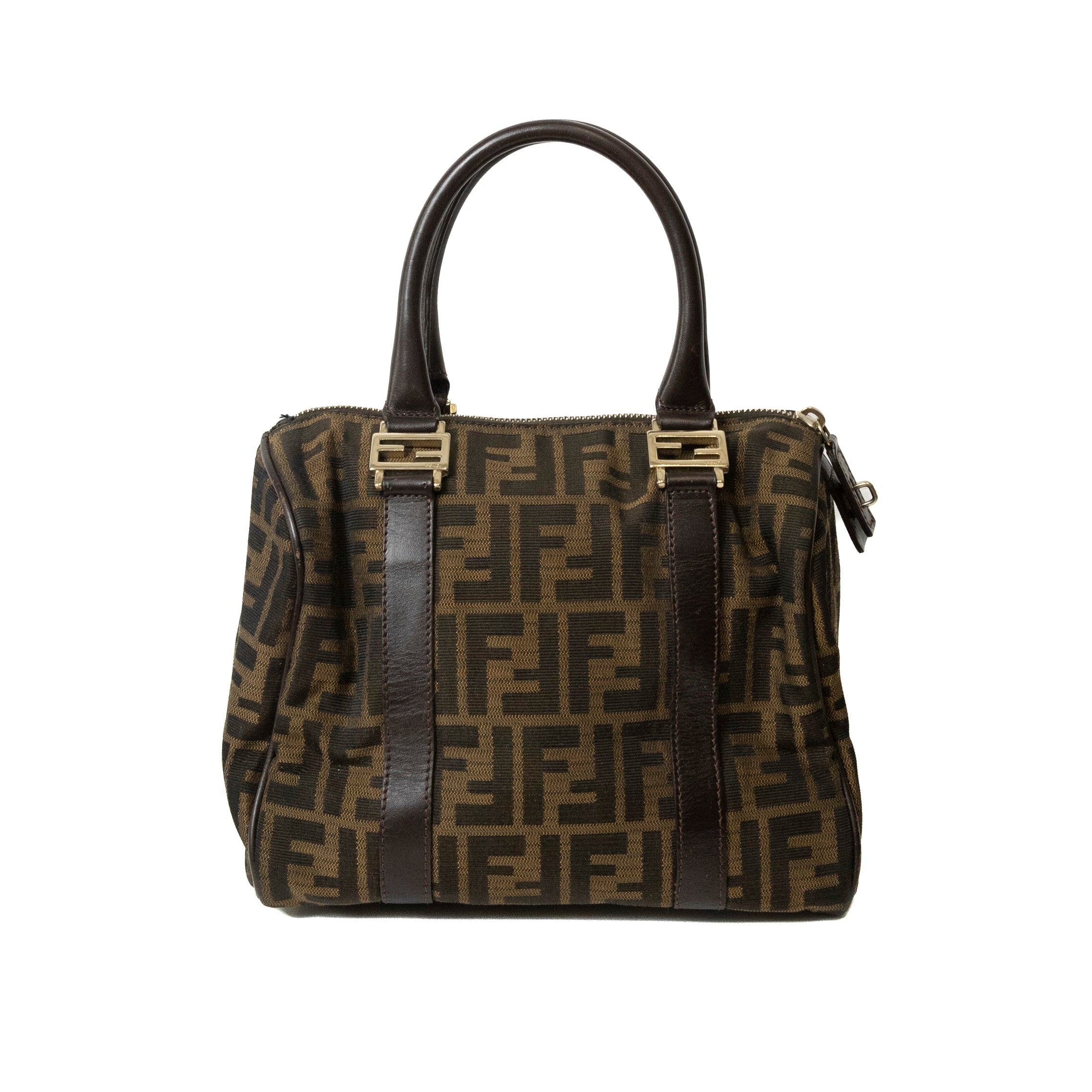 Fendi Two Way Boston Zucca Canvas Hand Bag