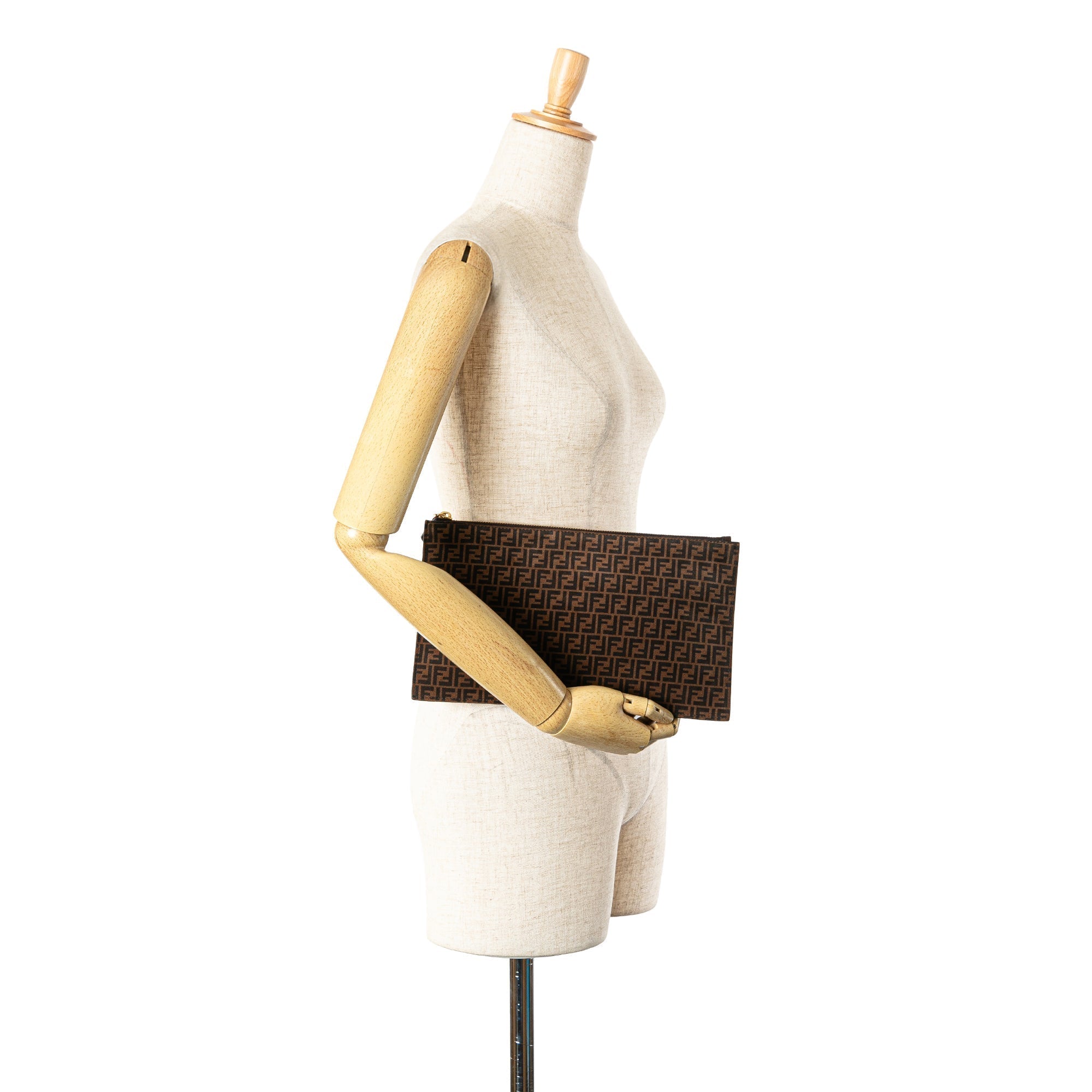 Brown Fendi Zucchino Suede Clutch