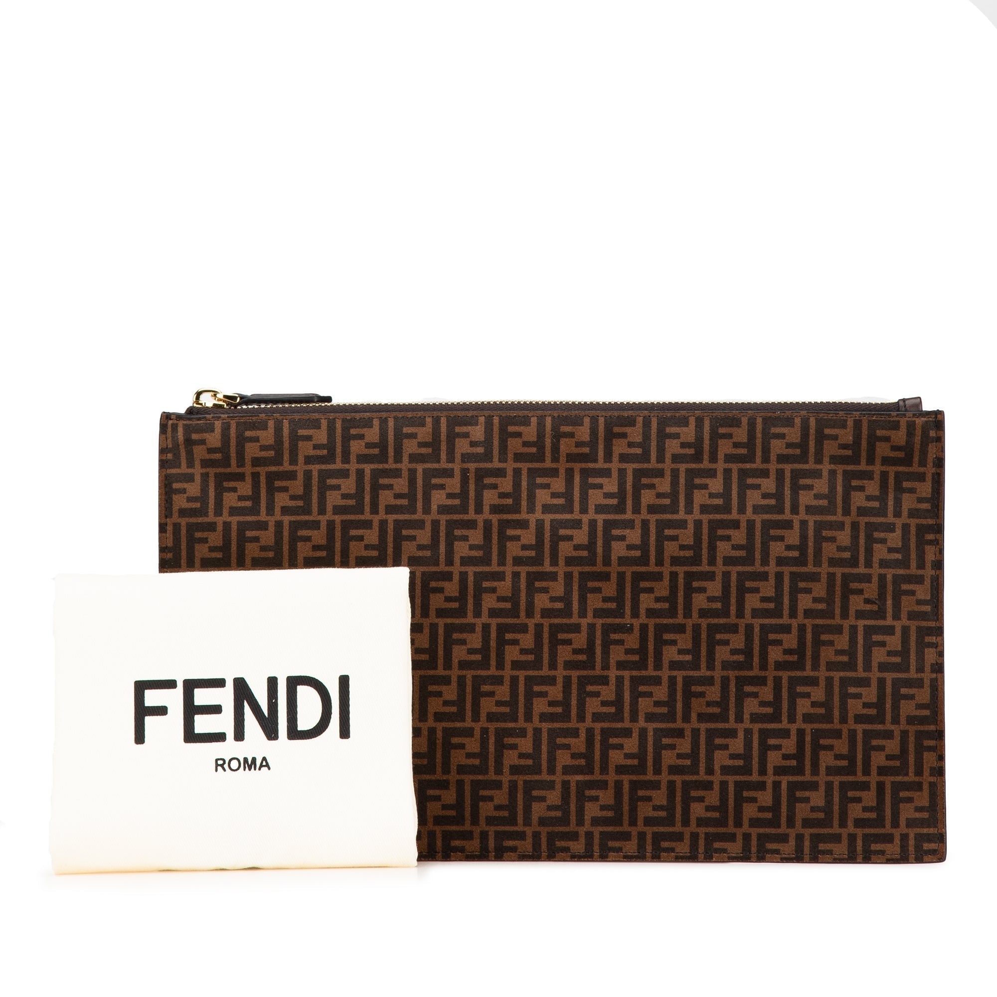 Brown Fendi Zucchino Suede Clutch