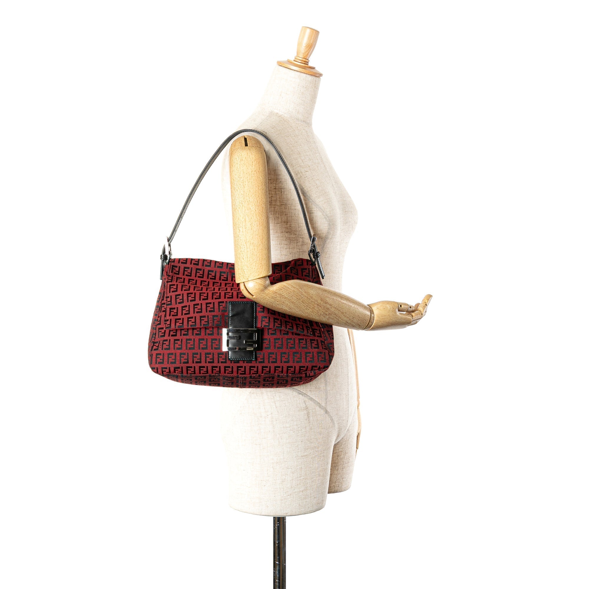 Red Fendi Zucchino Canvas Mamma Forever Shoulder Bag