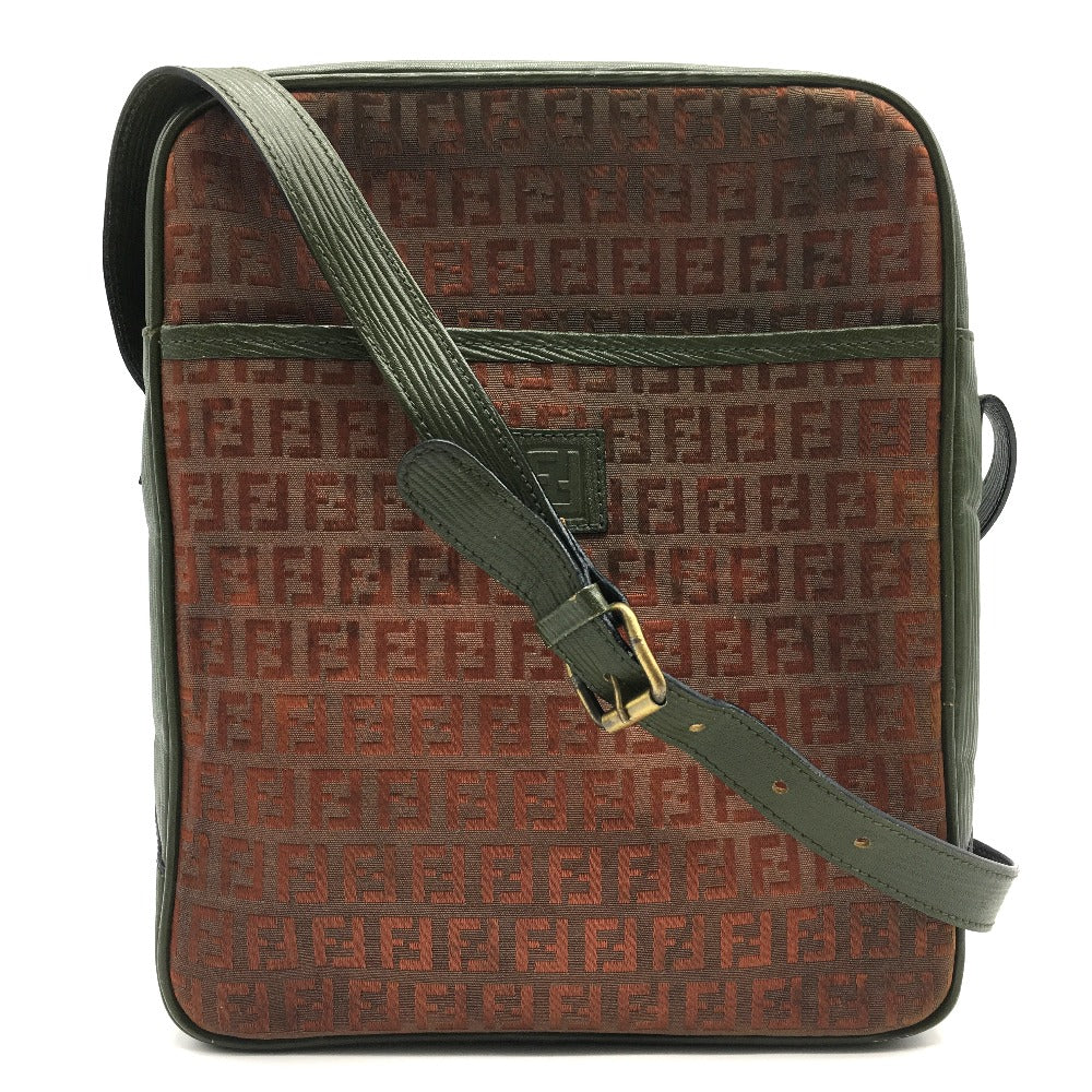 FENDI Shoulder Bag PVC / Leather Khaki x Brown type Zucchino ZuccaPattern logoPattern pochette Vintage old Women Used