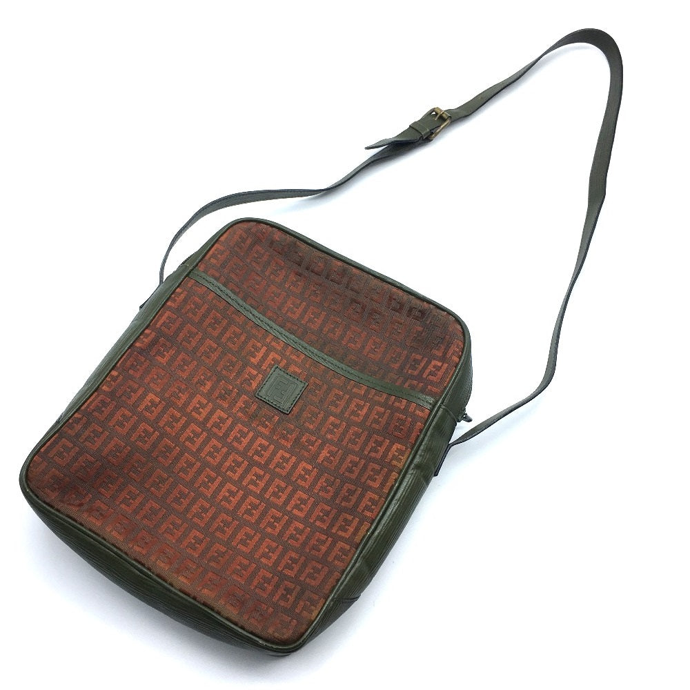 FENDI Shoulder Bag PVC / Leather Khaki x Brown type Zucchino ZuccaPattern logoPattern pochette Vintage old Women Used