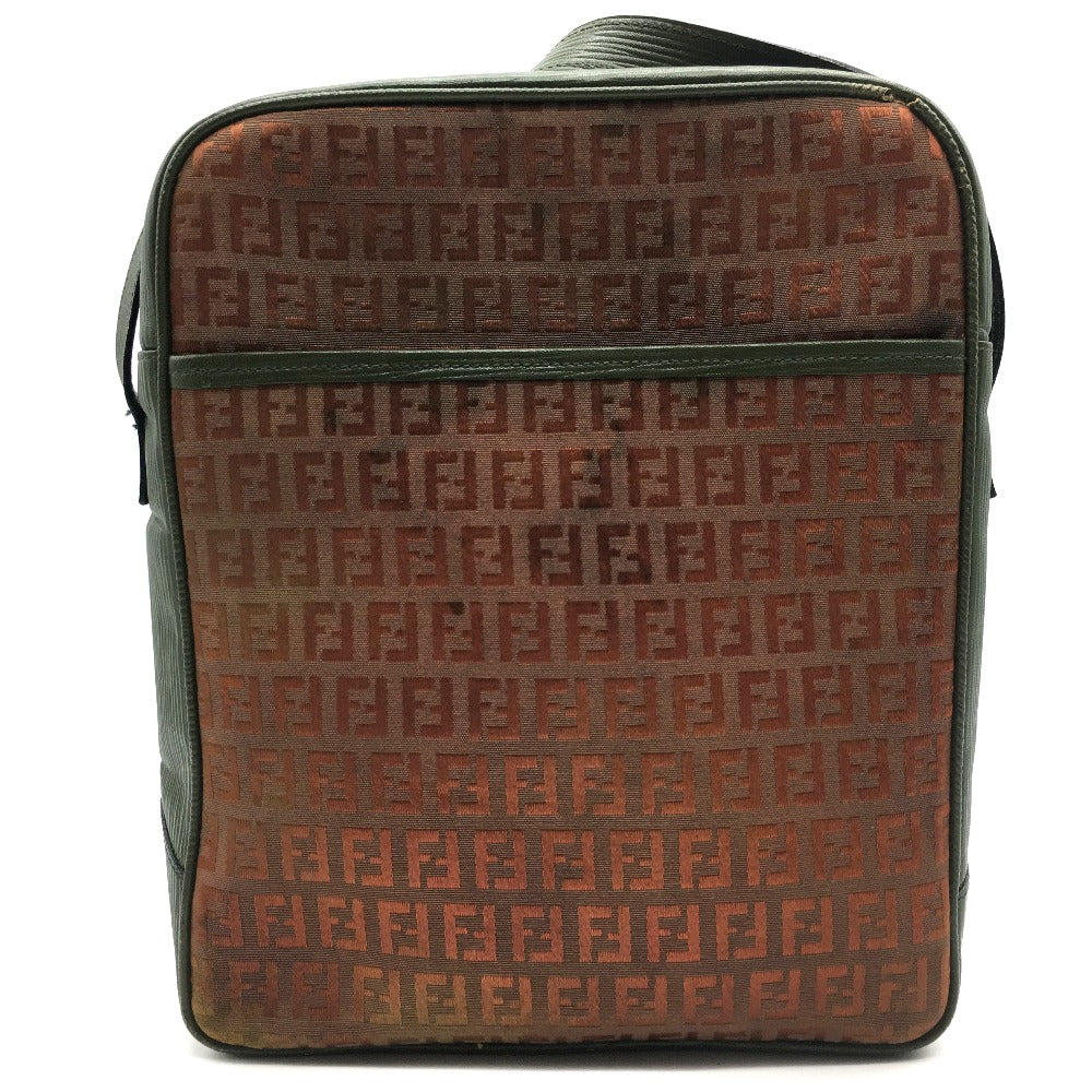 FENDI Shoulder Bag PVC / Leather Khaki x Brown type Zucchino ZuccaPattern logoPattern pochette Vintage old Women Used