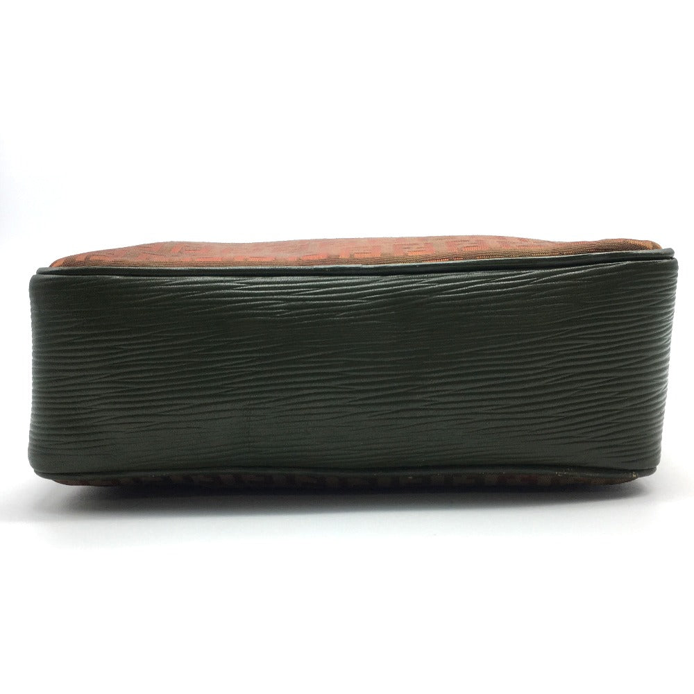 FENDI Shoulder Bag PVC / Leather Khaki x Brown type Zucchino ZuccaPattern logoPattern pochette Vintage old Women Used