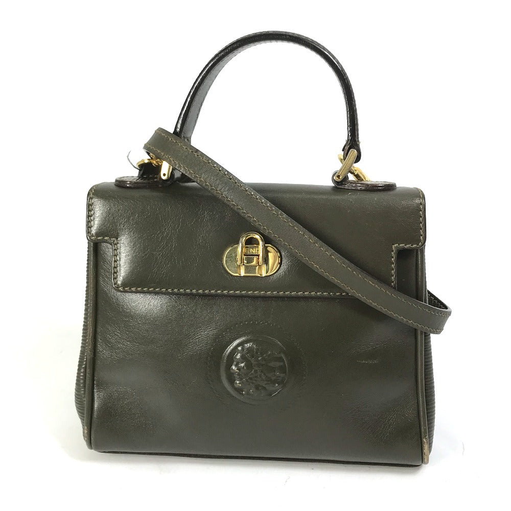 FENDI Shoulder Bag leather khaki handbag bag vintage Women Used
