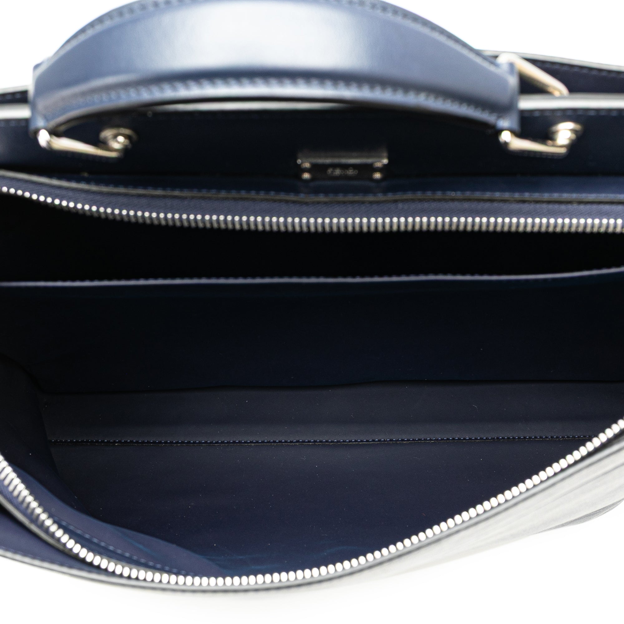 Blue Fendi Large Zucca Embossed Leather Peekaboo Iconic Essential Satchel