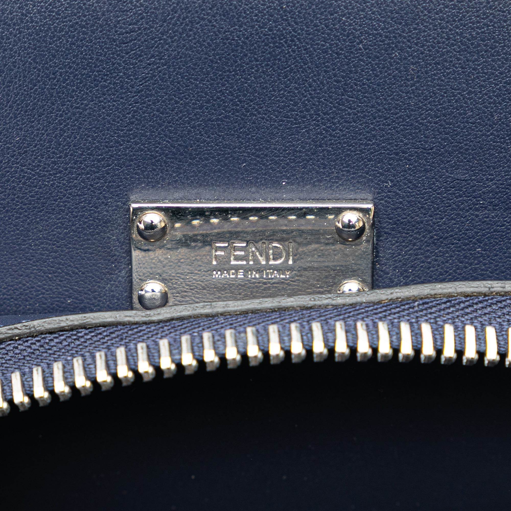 Blue Fendi Large Zucca Embossed Leather Peekaboo Iconic Essential Satchel