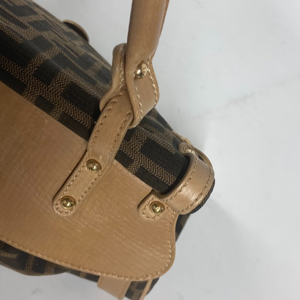 FENDI Handbag Leather / canvas Brown Turn lock Zucca Women Used