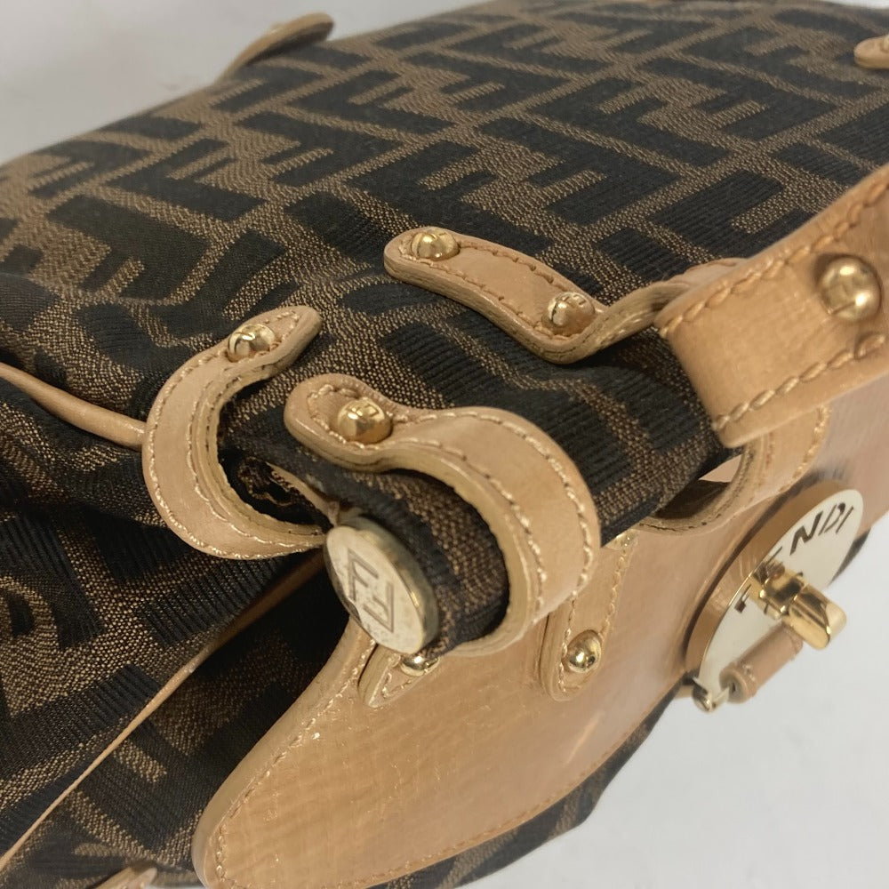 FENDI Handbag Leather / canvas Brown Turn lock Zucca Women Used