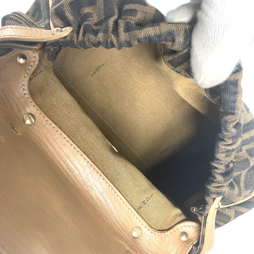 FENDI Handbag Leather / canvas Brown Turn lock Zucca Women Used