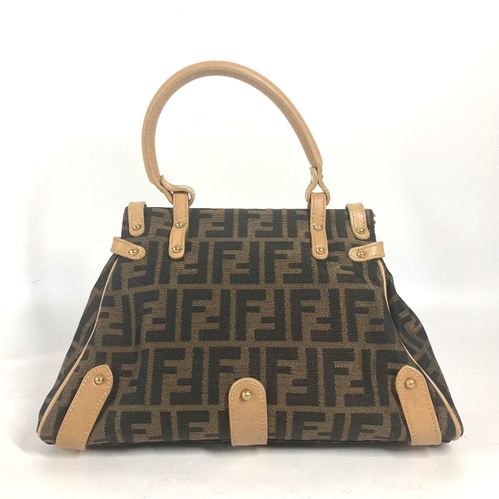 FENDI Handbag Leather / canvas Brown Turn lock Zucca Women Used