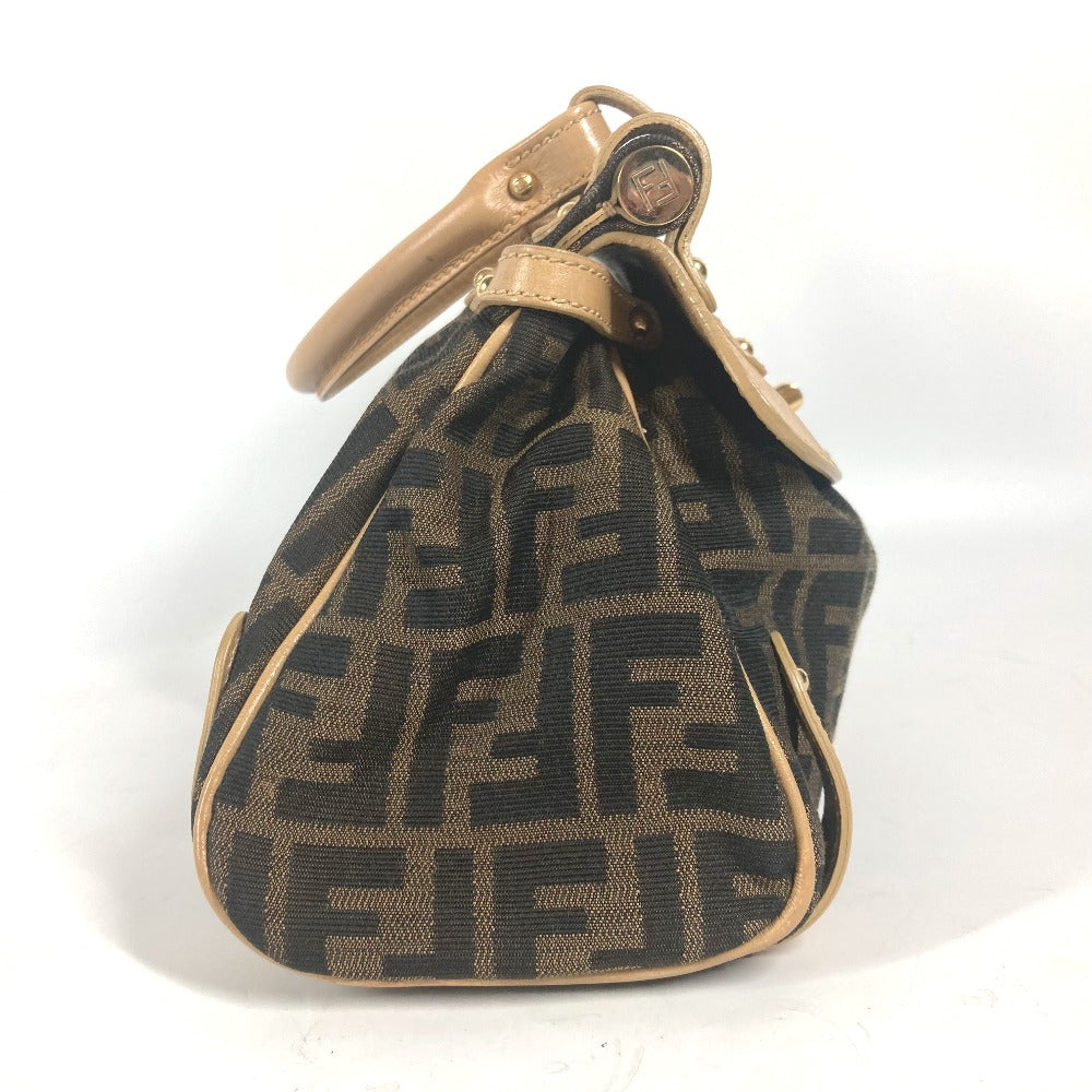 FENDI Handbag Leather / canvas Brown Turn lock Zucca Women Used