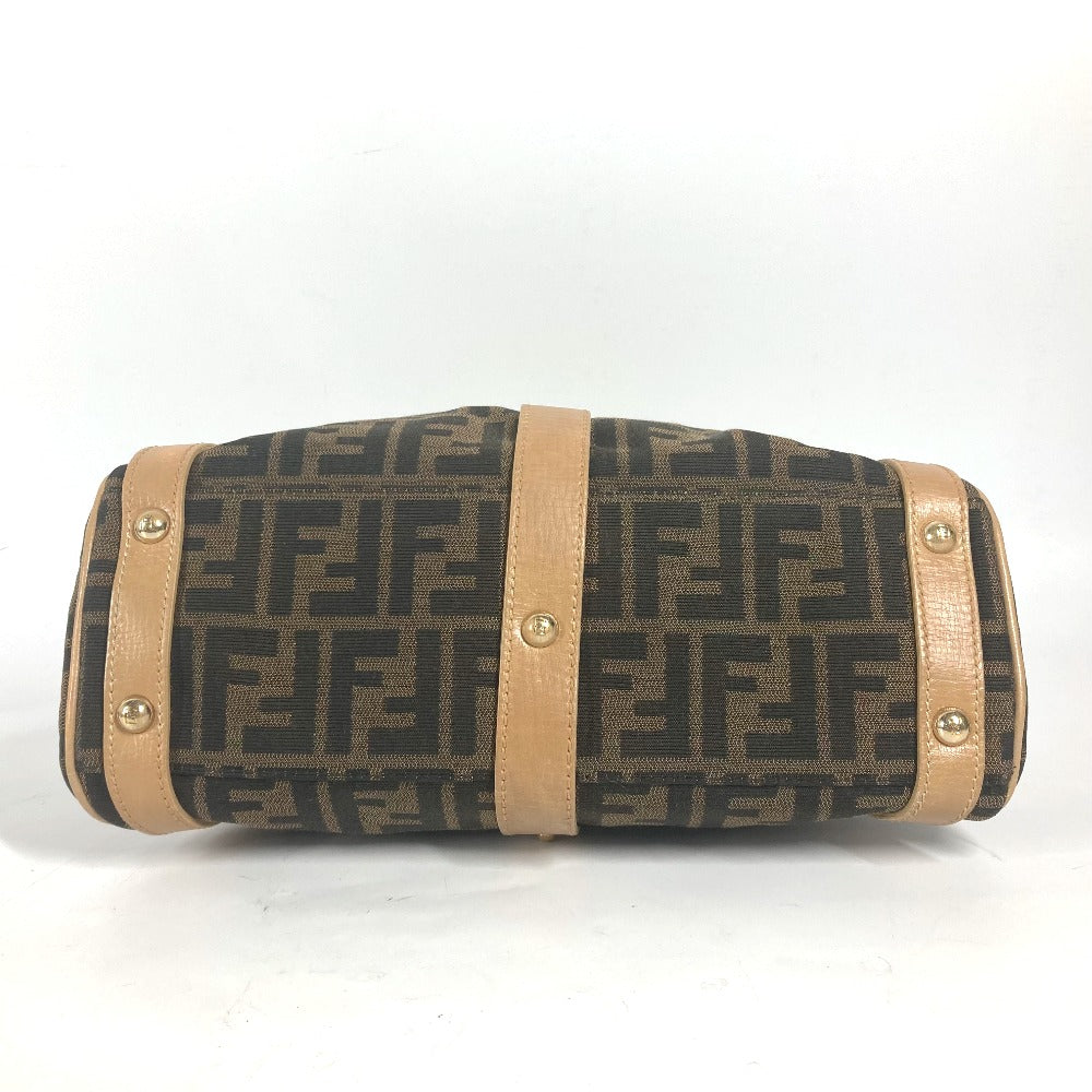 FENDI Handbag Leather / canvas Brown Turn lock Zucca Women Used